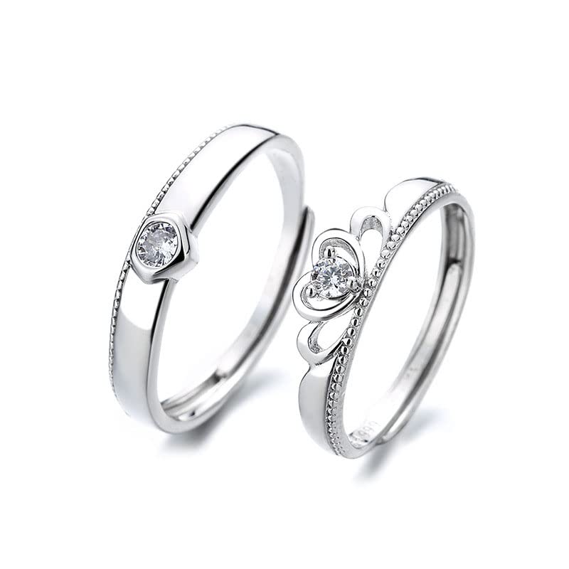 PSDNBFC 925 Sterling Silver Couple Rings with Synthetic Zirconia - Adjustable Wedding Bands for Women & Men - Promise Rings, Anniversary Gifts (2PCS Princess & Knight Design) - Perfect for Engagements, Weddings & Romantic Occasions