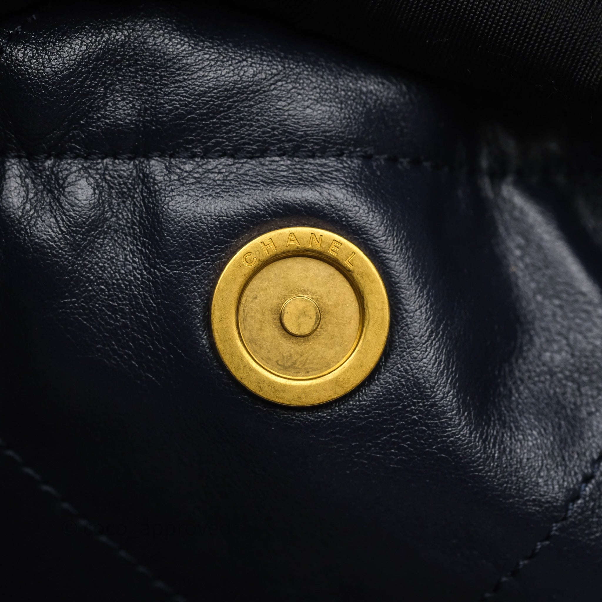 Chanel 22 Medium Handbag Navy Blue Shiny Calfskin Leather with Aged Gold Hardware - Luxury Designer Shoulder Bag for Women, Perfect for Work, Travel & Evening Events