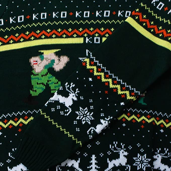 Street Fighter Guile vs Cammy Ugly Christmas Sweater - XS Size | Video Game Holiday Jumper for Cosplay & Christmas Parties