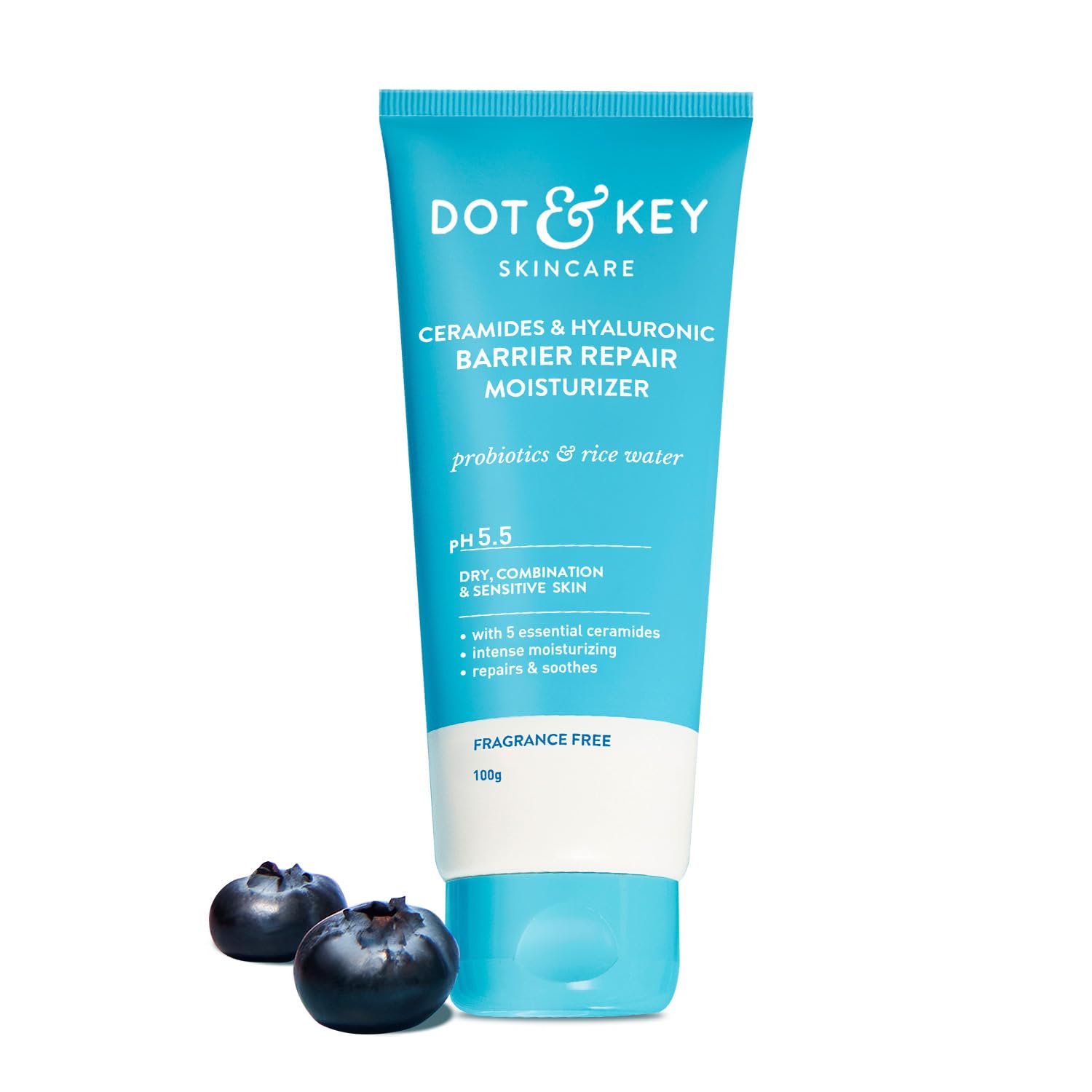 Dot & Key Ceramides Moisturizer with Hyaluronic Acid & Probiotics | Intense Hydration & Skin Barrier Repair Cream | Rice Water Formula for Dry, Normal & Sensitive Skin | 100g | Perfect for Night Care & Daily Skincare Routine