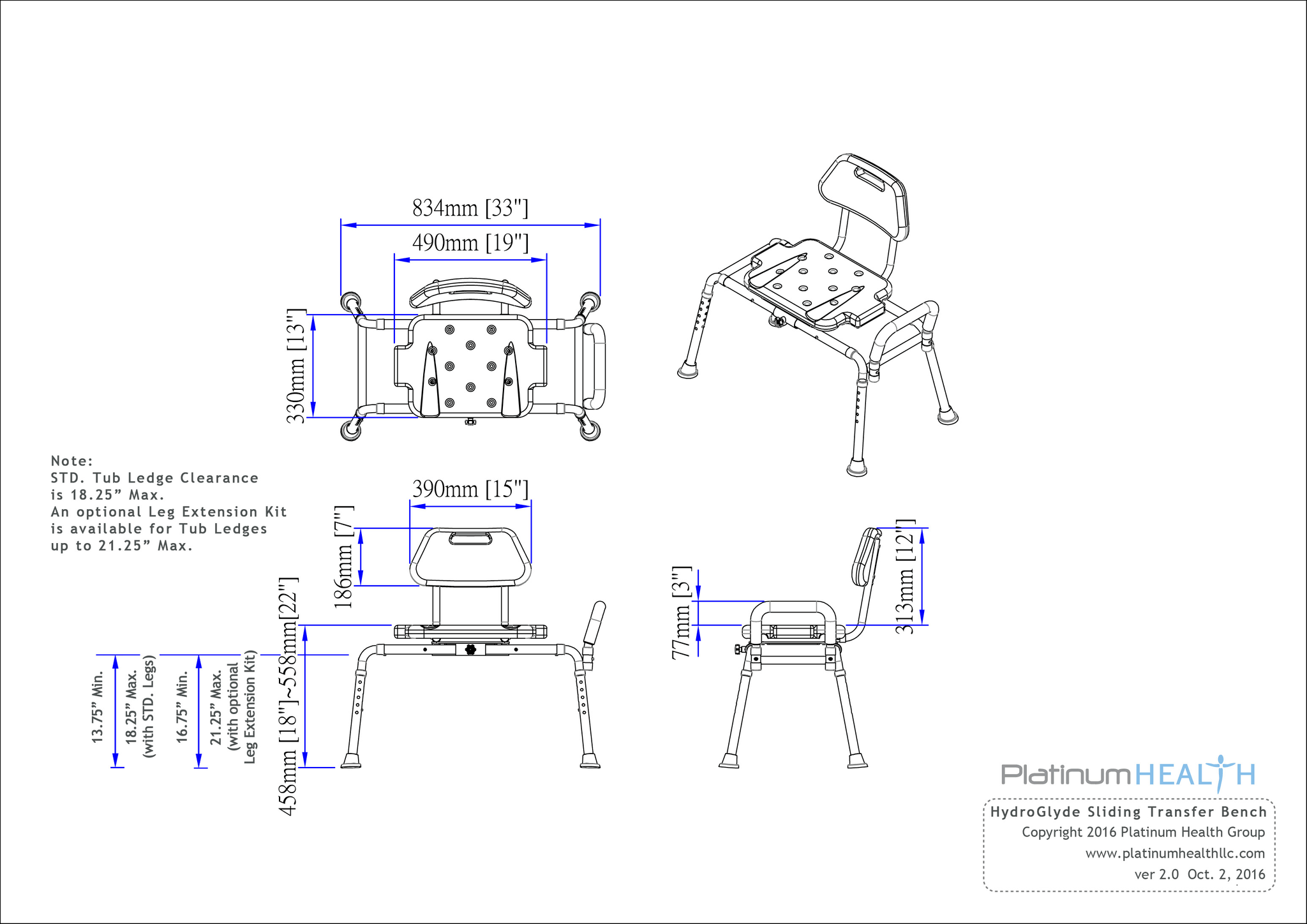 Refurbished HydroGlyde Premium Sliding Bath Transfer Bench for Elderly & Disabled - Safe Shower Seat with Non-Slip Surface for Bathroom Safety & Mobility Assistance (Ideal for Seniors, Post-Surgery Recovery & Physical Therapy)