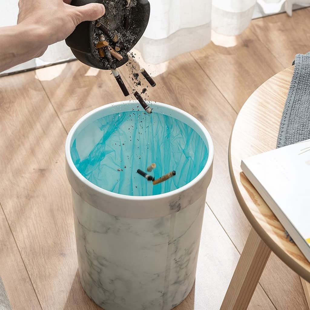 Eco-Friendly Compost Bin for Kitchen - Marble Pattern Plastic Trash Can Without Lid, European Style Step Trash Can for Office, Bathroom, Living Room & Bedroom (White) - Perfect for Organic Waste Disposal & Home Decor