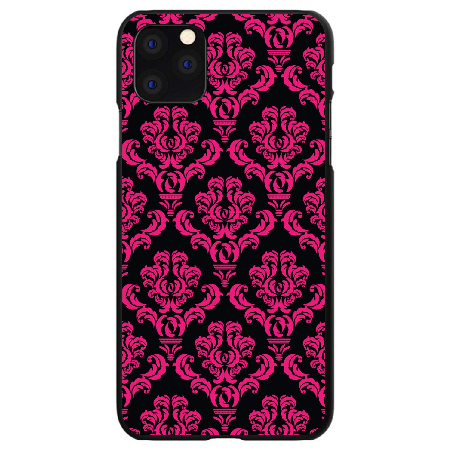 DistinctInk Ultra Slim Hard Plastic Case for iPhone 13 Pro Max (6.7 Inch) - Custom Black & Hot Pink Damask Floral Design Protective Cover - Perfect for Everyday Use, Office, Travel and Gift Giving