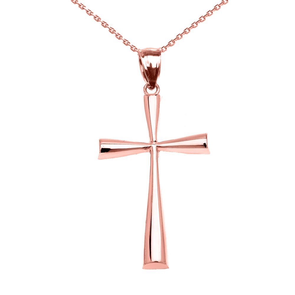 10K Rose Gold Cross Pendant Necklace for Women - Elegant Religious Jewelry Gift for Baptism, Confirmation & Everyday Wear