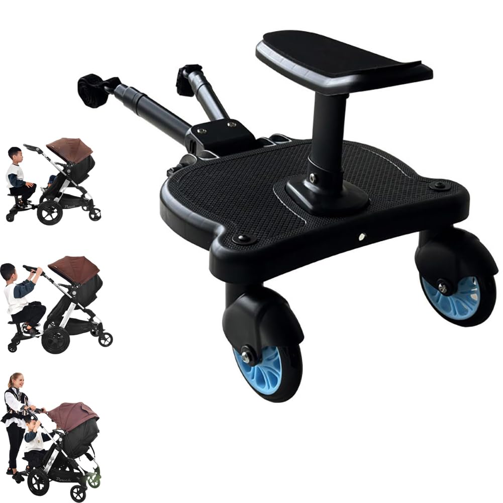 Universal Stroller Board with Detachable Seat - 2-in-1 Sit & Stand Buggy Board Rider for Kids Up to 55lbs - Stroller Glider Board Compatible with Most Brands - Perfect for Shopping, Travel & Outdoor Adventures