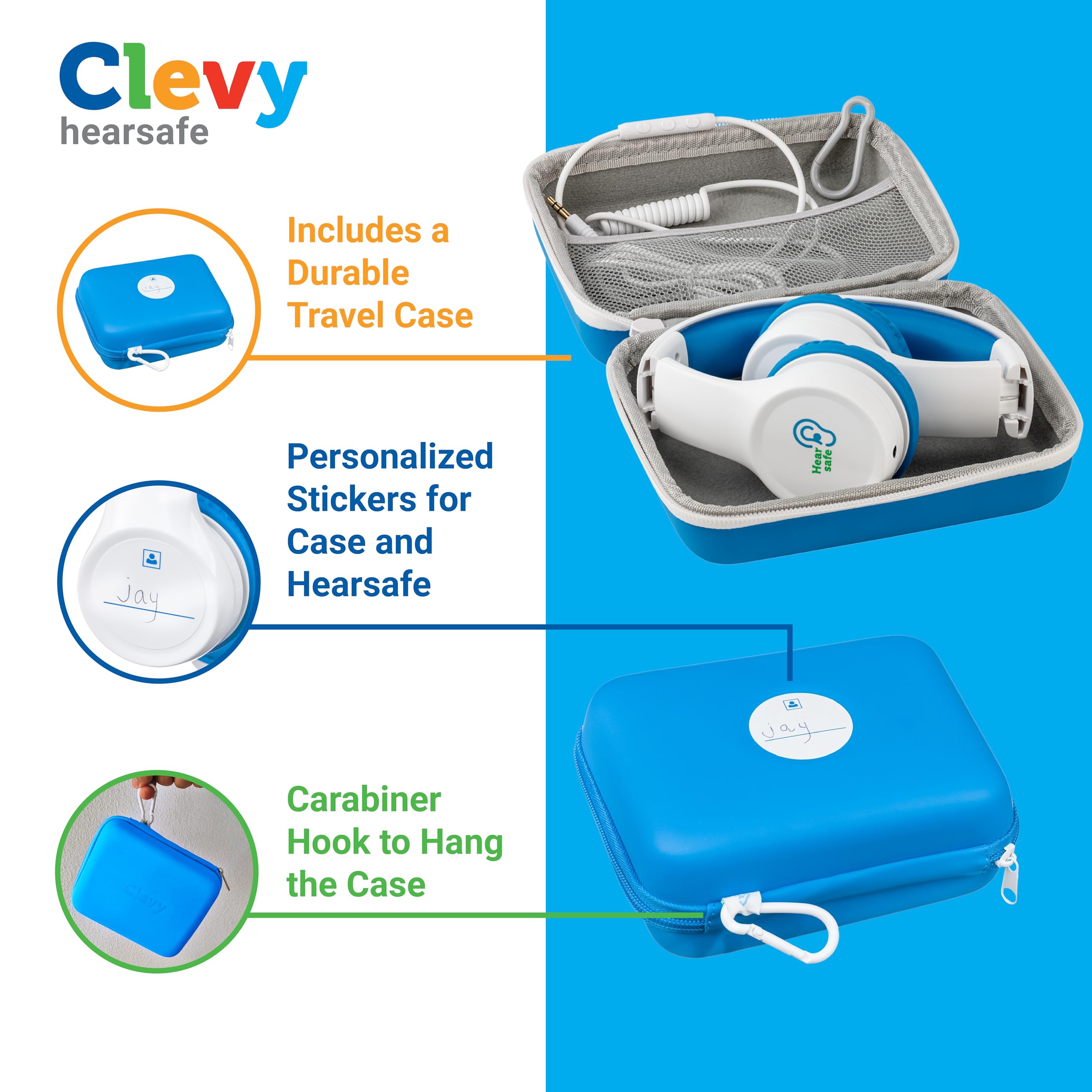 Clevy Kids Headphones Over-Ear with 85dB Volume Limit - 3.5mm Wired Headphones for School, iPad, Computer - HD Mic & 5ft Tangle-Free Cord - Foldable Design with Durable Carrying Case for Boys & Girls - Perfect for Online Classes, Travel, and Home Learning