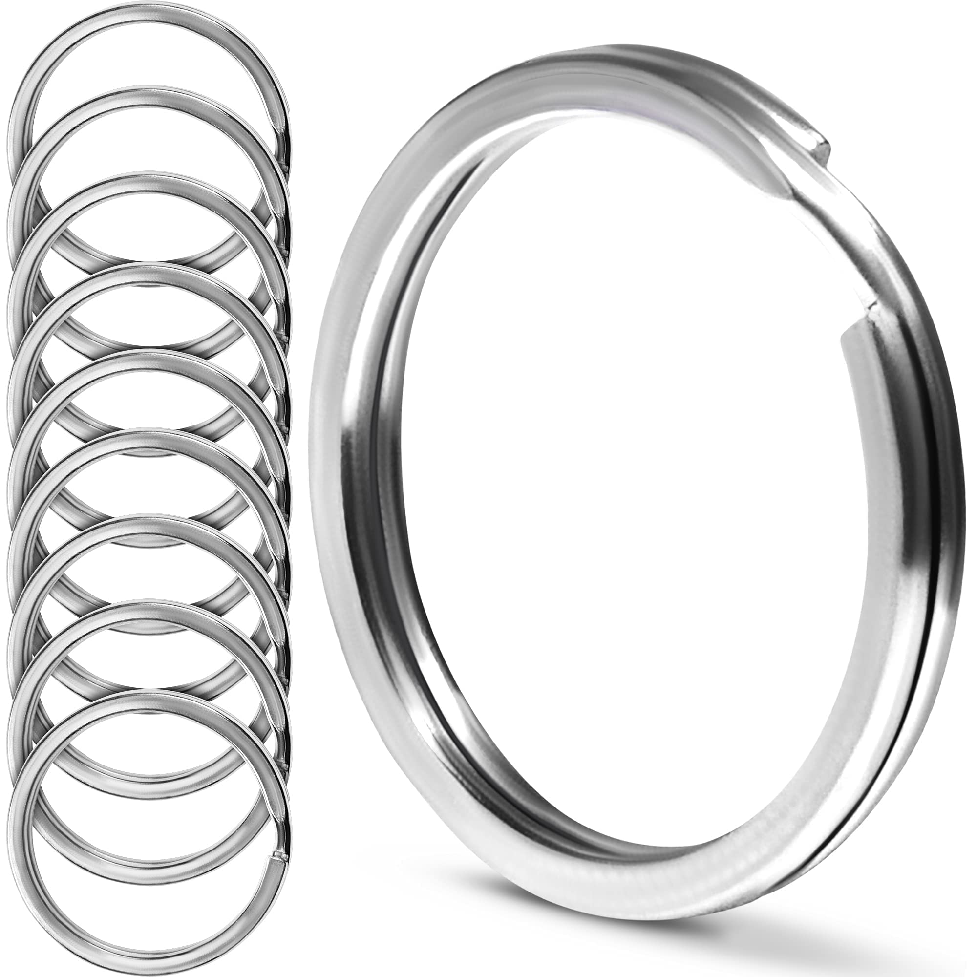 Stainless Steel Key Rings 10-Pack - 1 Inch Round Keychains for Home & Office