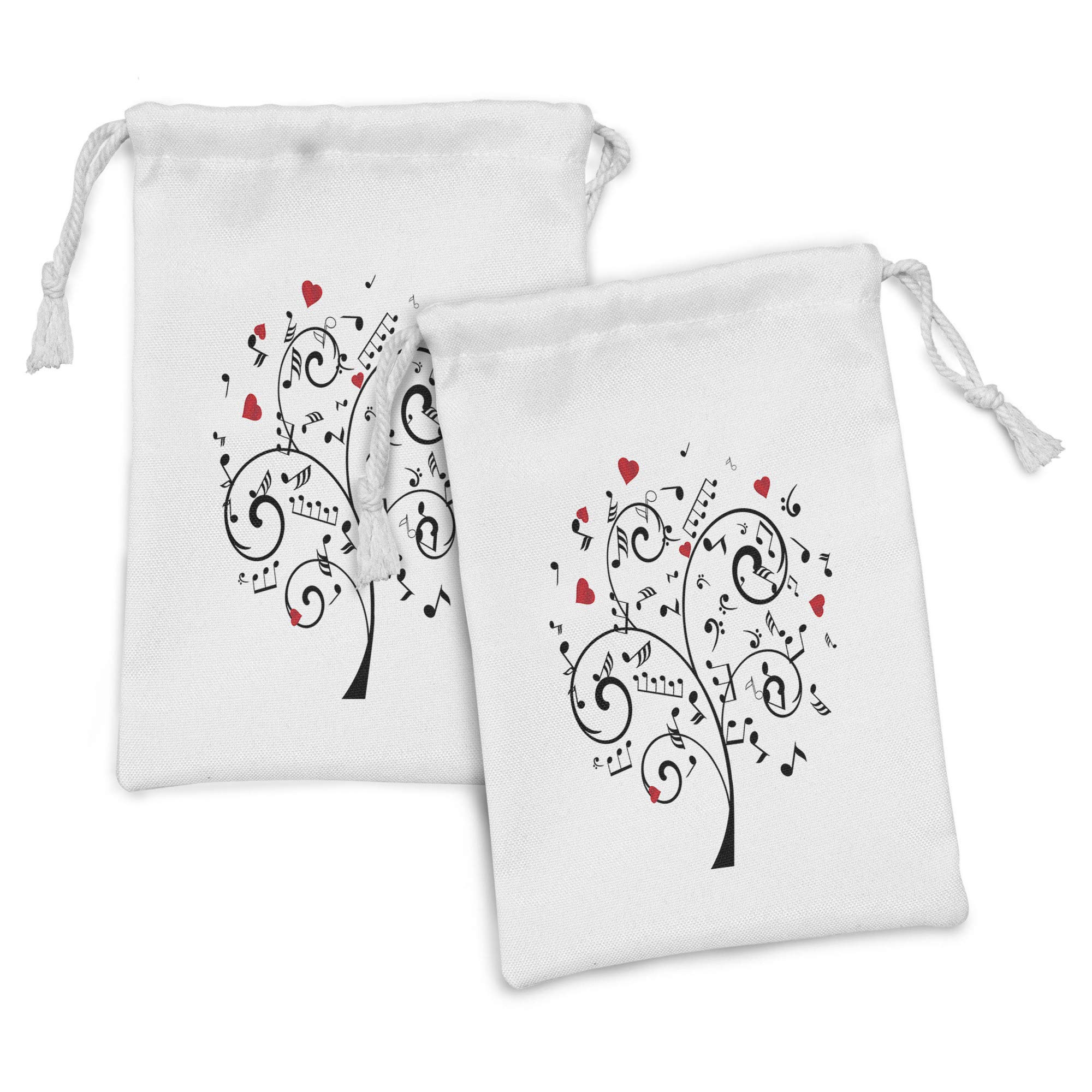 Ambesonne 2-Pack Music Note Drawstring Pouches - Romantic Tree with Hearts & Musical Notes, 9