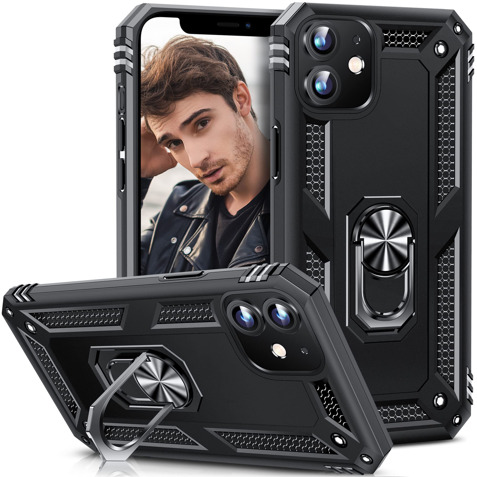 USLAI Shockproof Protective iPhone 11 Case with Stand - Black | Durable Phone Cover for iPhone 11 | Perfect for Work, Travel & Everyday Use