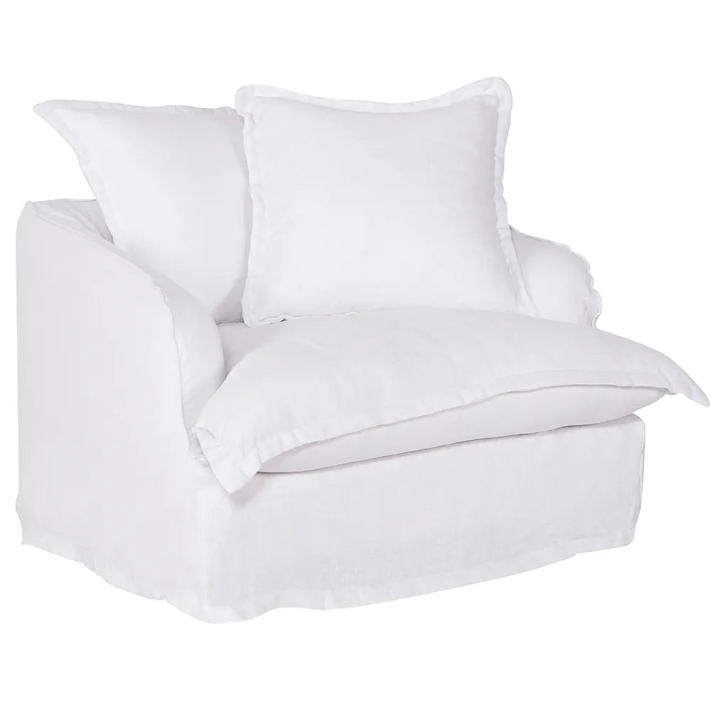 Hayman Slip Cover Arm Chair - White Linen Fabric Upholstered Accent Chair for Living Room, Bedroom & Office | Modern Comfortable Seating Furniture