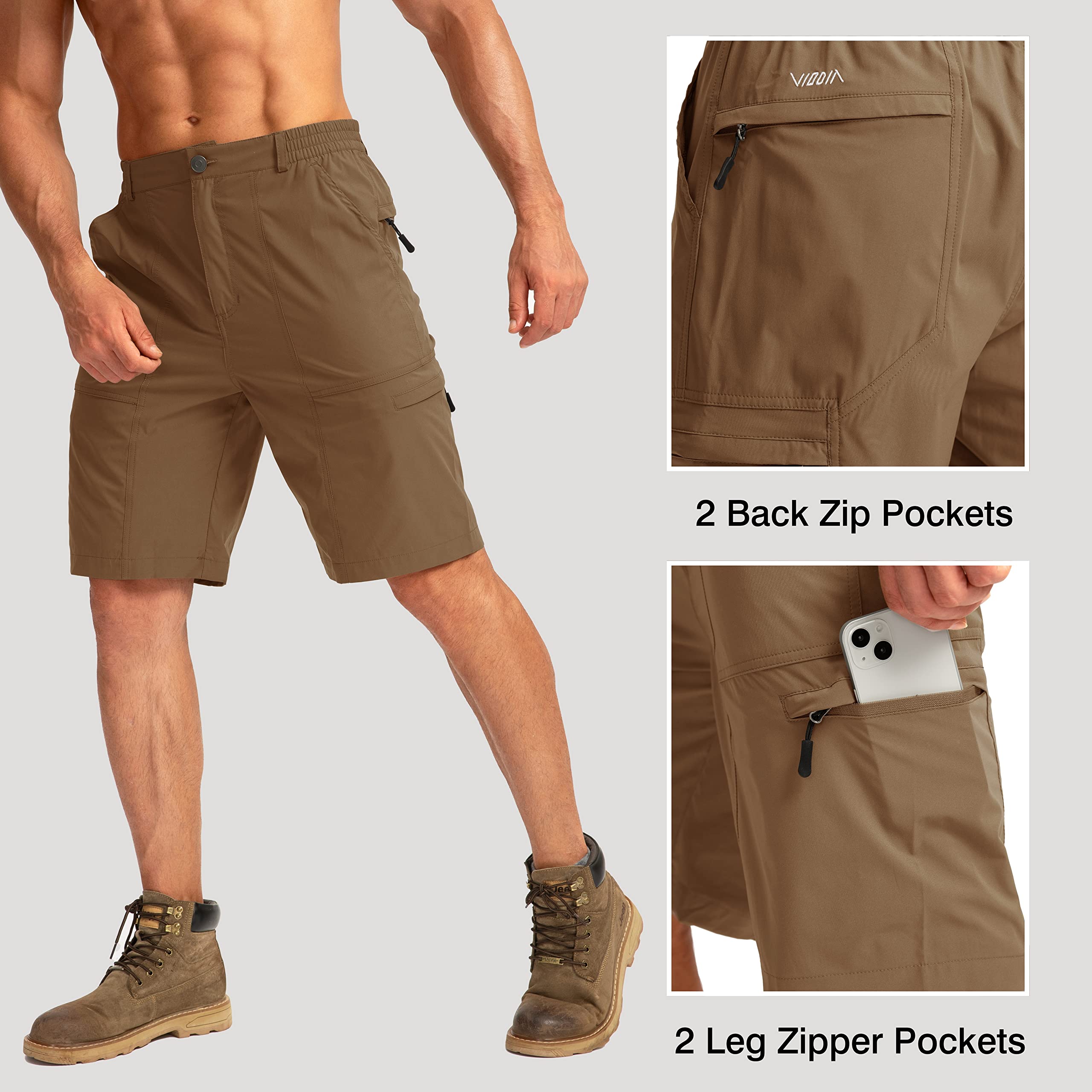 Viodia Men's Quick-Dry Hiking Cargo Shorts with 6 Pockets - Lightweight Stretch Outdoor Shorts for Fishing, Golf & Camping | Perfect for Summer Adventures & Active Lifestyles