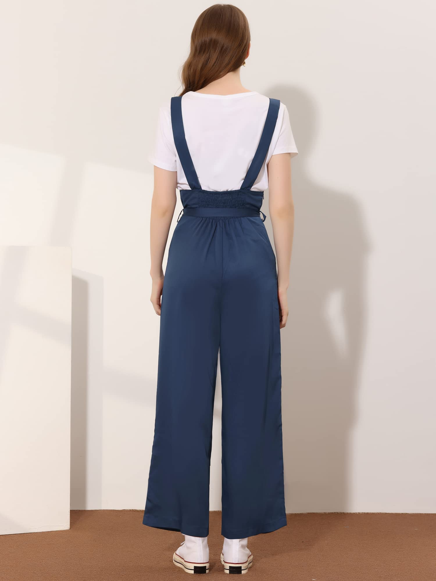 Allegra K Women's High Waist Belted Wide Leg Suspender Pants Overalls Jumpsuit - Stylish Casual Outfit for Work, Date Night & Everyday Wear