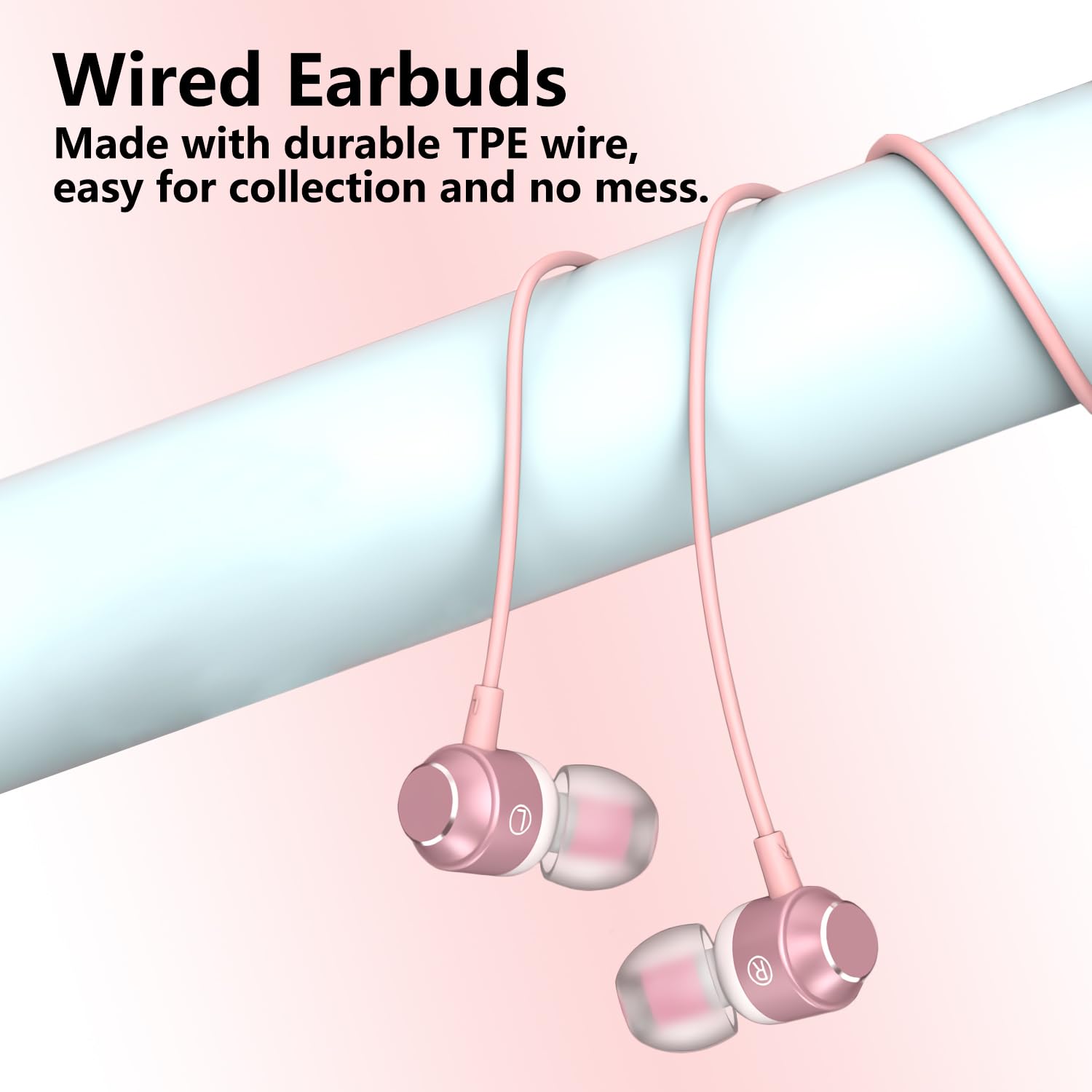 Rose Gold USB C Earbuds with Microphone - Wired Type C In-Ear Headphones with Stereo Bass & Volume Control - Compatible with iPhone 15, Samsung & Google Pixel (Perfect for Gym, Commuting & Work Calls)
