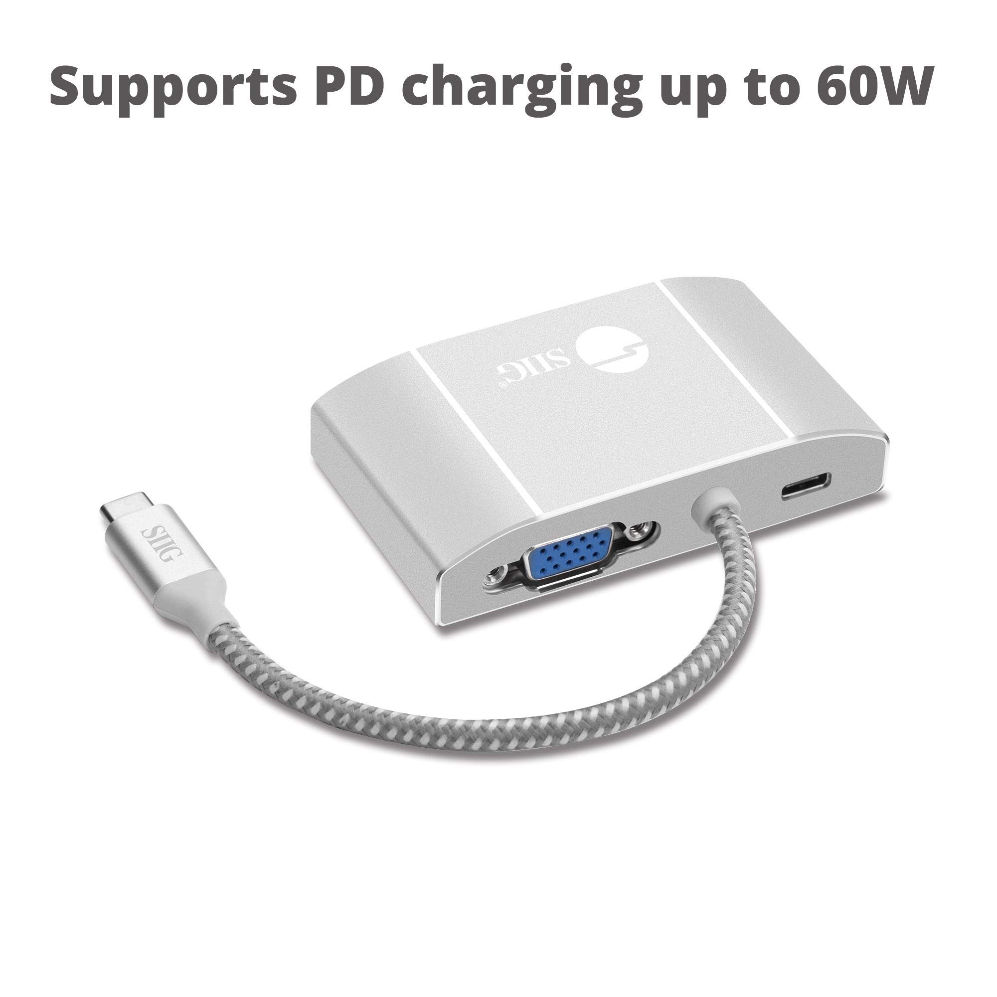 Siig USB-C to 3-in-1 Multiport Video Adapter with PD Charging - DVI/HDMI/VGA Converter for MacBook Pro/Air, Dell XPS - Ideal for Home Office, Presentations & Multi-Monitor Setup
