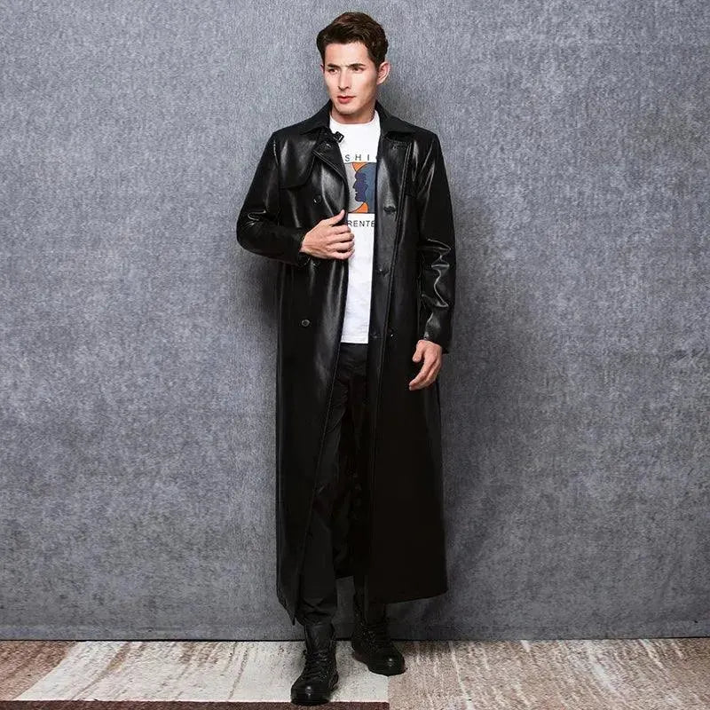 Premium Men's Casual Leather Overcoat Jacket - Waterproof Windbreaker for Outdoor, Travel & Daily Wear