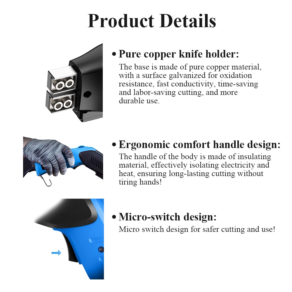 Electric Foam Cutter - Air Cooled Hot Knife with 4 Blades for Cutting EPP, EPS, XPS, EVA, EPE, PU, KT Board & Sponge | Perfect for DIY Crafts, Model Building & Packaging Projects