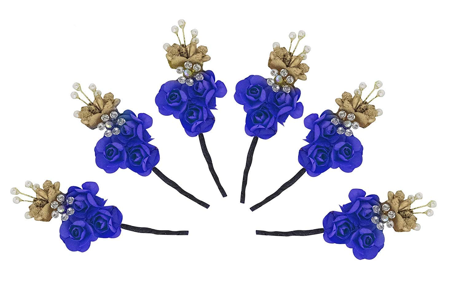 Inaaya Set of 6 Rose Flower Hair Pins for Women & Girls - Elegant Juda Bun Decorations - Perfect for Weddings, Parties & Everyday Hairstyles