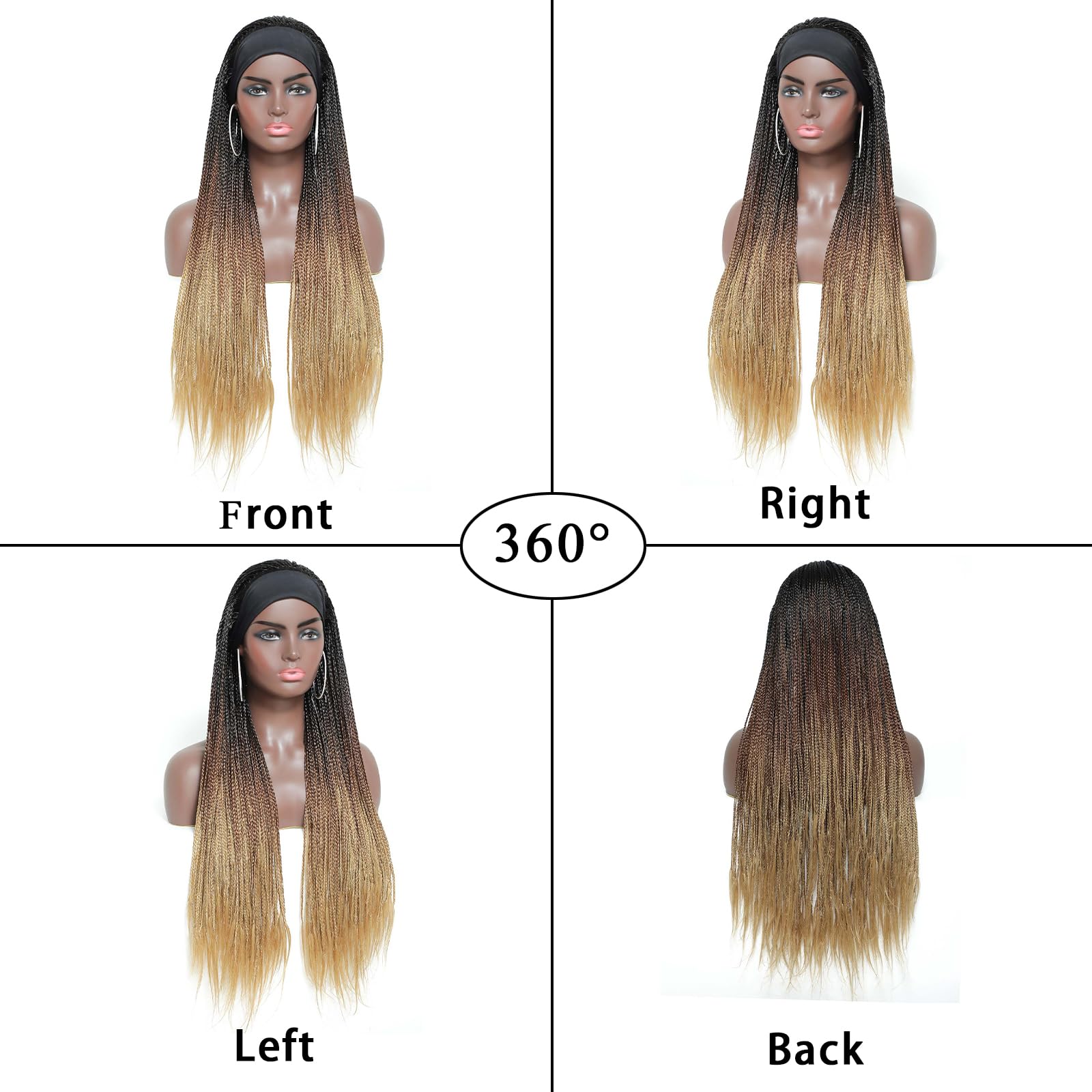 30 Inch Box Braided Headband Wigs for Black Women - Micro Braids Synthetic Wigs with Small Braids (1B/30/27) - Perfect for Protective Styling, Daily Wear & Special Occasions