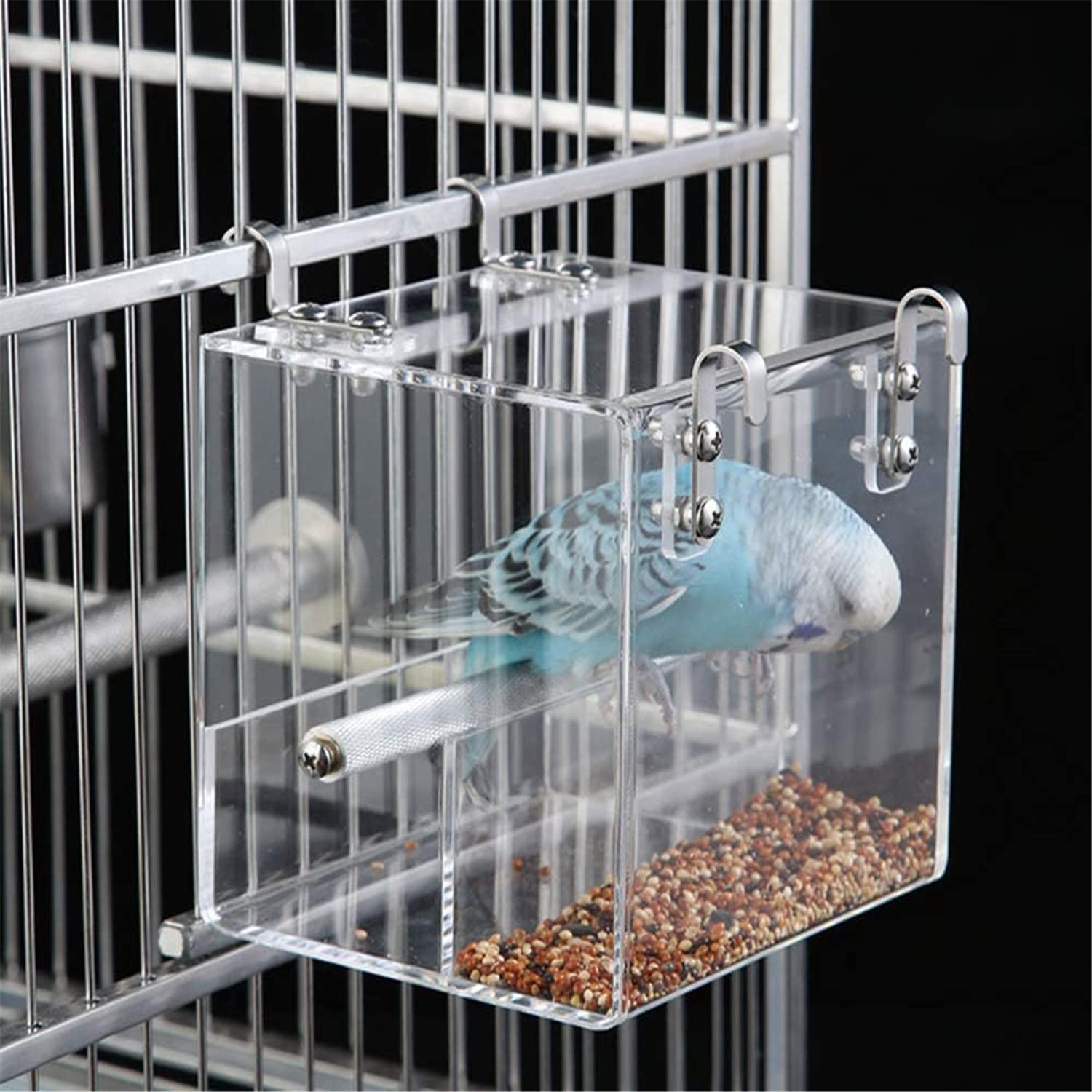 Automatic Bird Feeder - No Mess Seed Dispenser for Parakeets, Canaries, Cockatiels, Parrots & Finches | Large Acrylic Pet Bird Cage Feeder | Perfect for Home, Garden & Outdoor Bird Watching