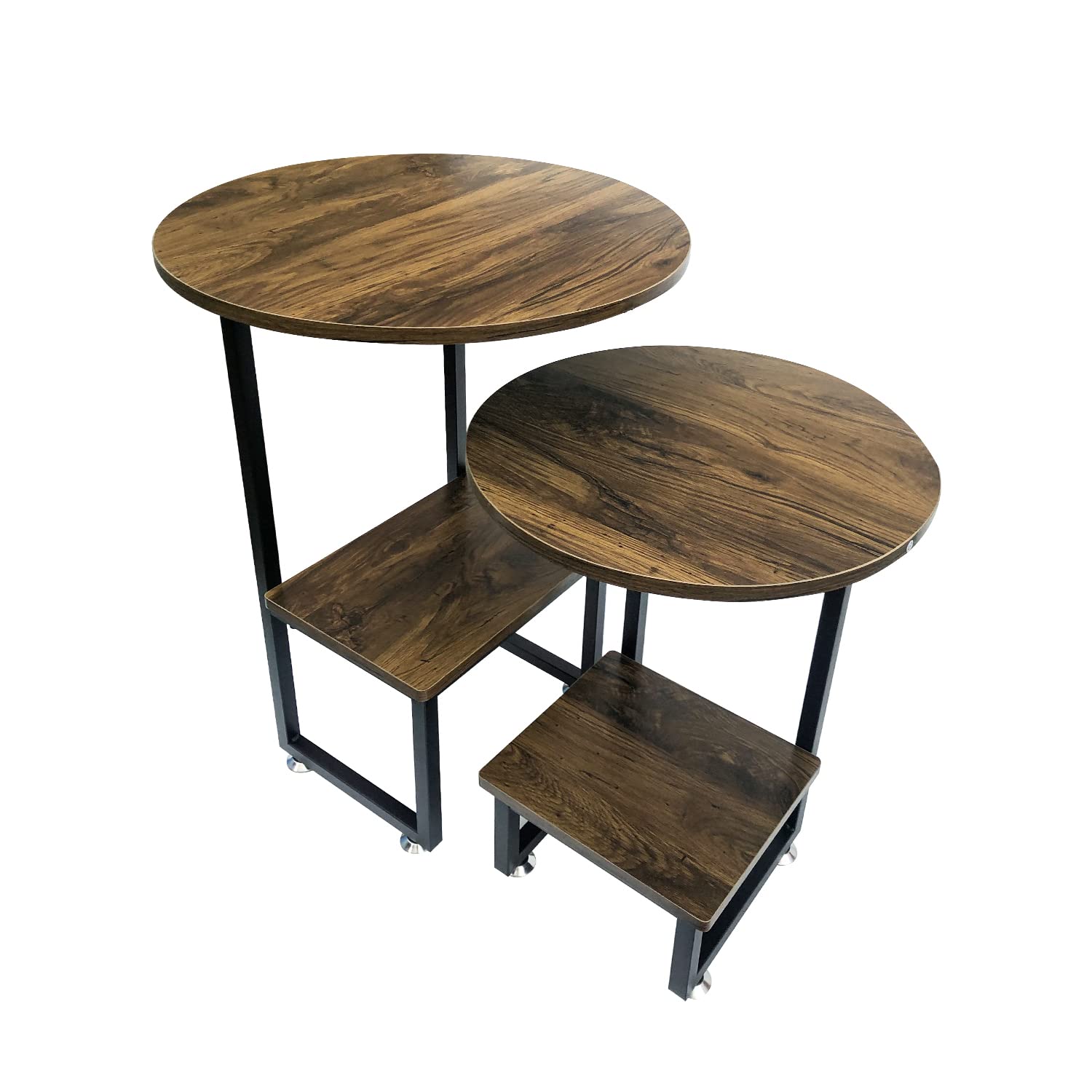 Beey Round Nesting Coffee Table Set of 2 - Farmhouse Style Wood & Metal End Tables with Sturdy Frame - Reclaimed Oak Finish - Perfect for Living Room, Balcony, or Bedroom Decor
