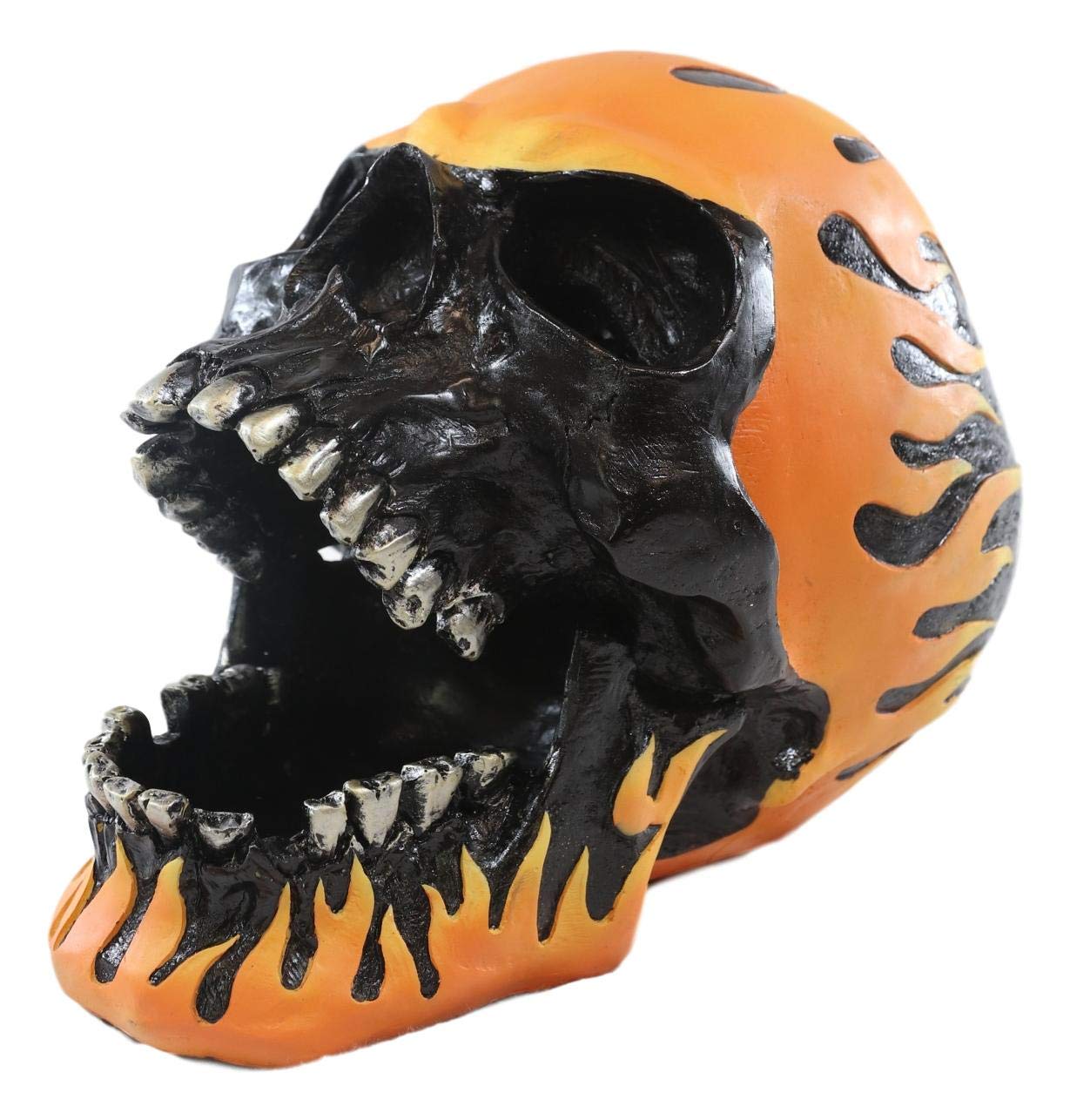 Ebros Gift Ghost Hell Biker Orange Flame Hot Rod Skull Ashtray Figurine - 6.5