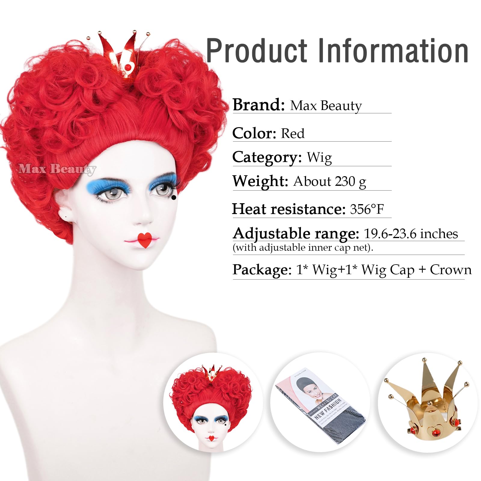 LABEAUTÉ Queen Wig with Crown - Heat Resistant Synthetic Hair Costume Wig for Women & Girls - Perfect for Halloween, Christmas Parties, Cosplay & Themed Events