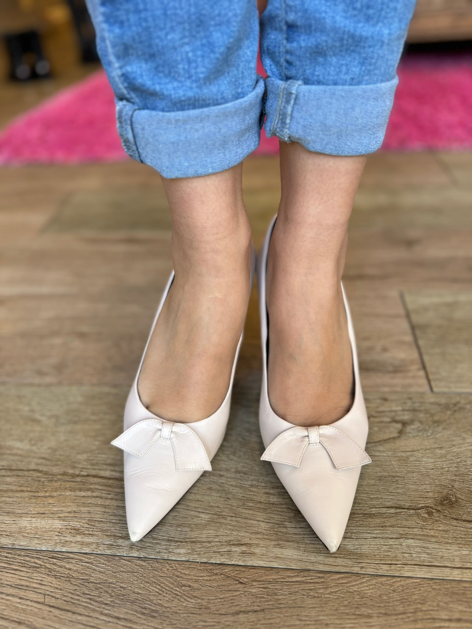THE ROW Women's Bow Accent Leather Pumps - Size 7.5 US | Elegant Pointed Toe Heels for Wedding, Office & Special Occasions