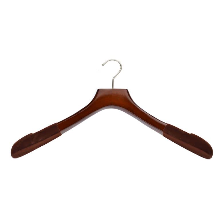 Premium Wooden Clothes Hangers with Rollbar - Heavy Duty Pants, Skirts & Coat Hangers - Non-Slip, Space Saving Slim Design (24 Pack, High Gloss Mahogany with Brown Velvet) - Perfect for Closet Organization & Luxury Wardrobe Storage