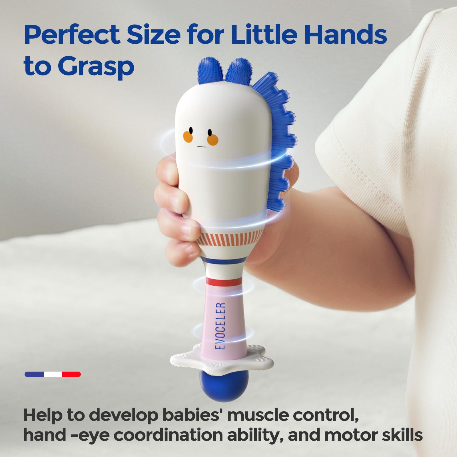 Evoceler Baby Rattles and Shaker Toys - Soft Silicone Teether for 0-12 Months Infants | BPA-Free Sensory Toys for Newborns | Perfect Grasping Size for Baby Boys & Girls | Great for Tummy Time, Early Development & Baby Shower Gifts