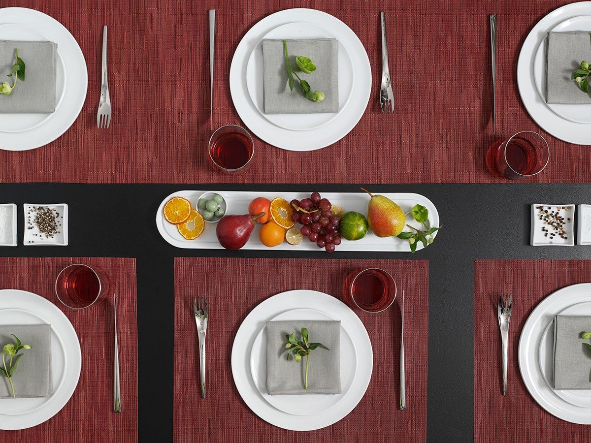 Premium Bamboo Rectangle Placemats Set of 4 - Cranberry Red - Eco-Friendly Table Mats for Dining, Kitchen, and Party Decor