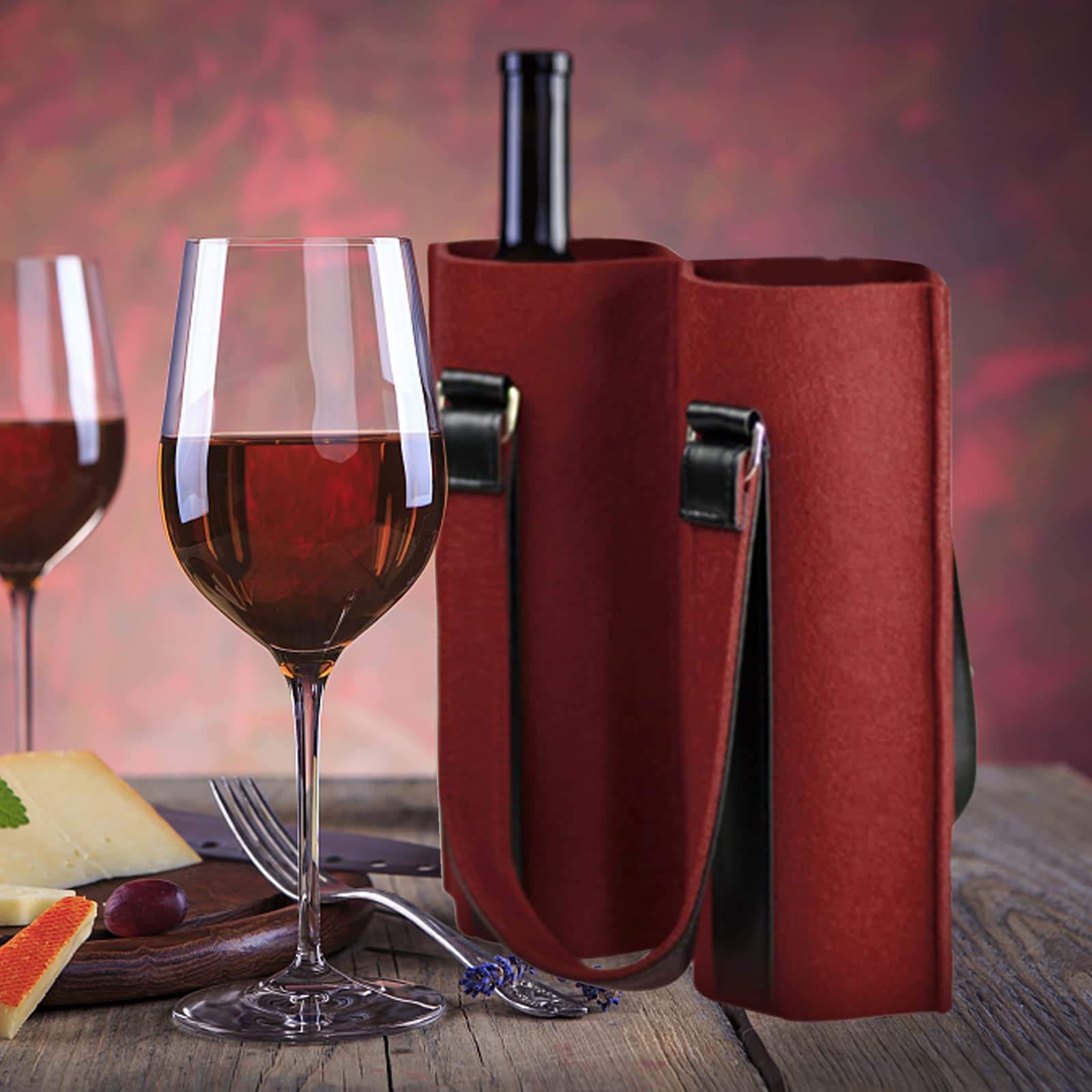 Khakho 2 Bottle Wine Tote Carrier - Insulated Felt Wine Bag with Sturdy Handle for Wine Tasting, Parties & Gifts | Perfect for Picnics, Weddings & Holiday Presents | Great Gift for Wine Lovers