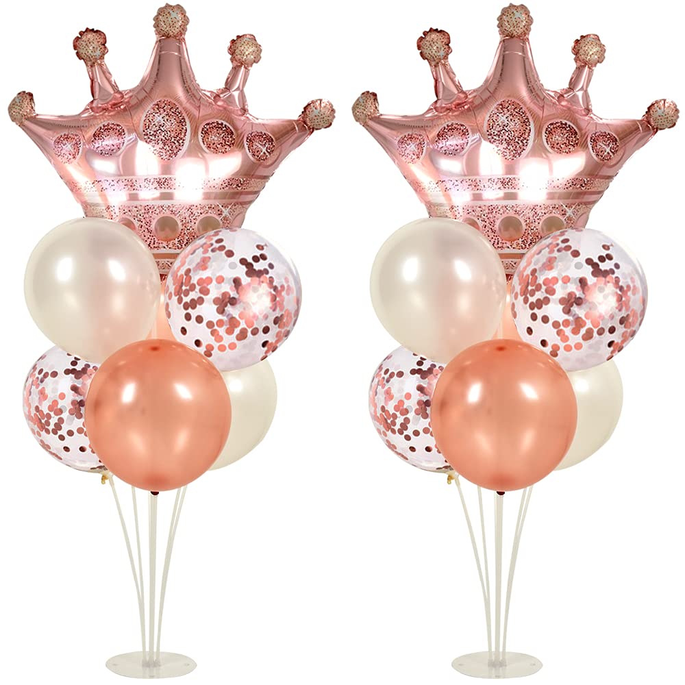 Rose Gold Balloon Stand Kit - 2-Piece Set with Crown Balloons for Weddings, Baby Showers & Birthday Parties | Elegant Table Centerpiece Decorations for Queen Celebrations, Bridal Showers & Special Events