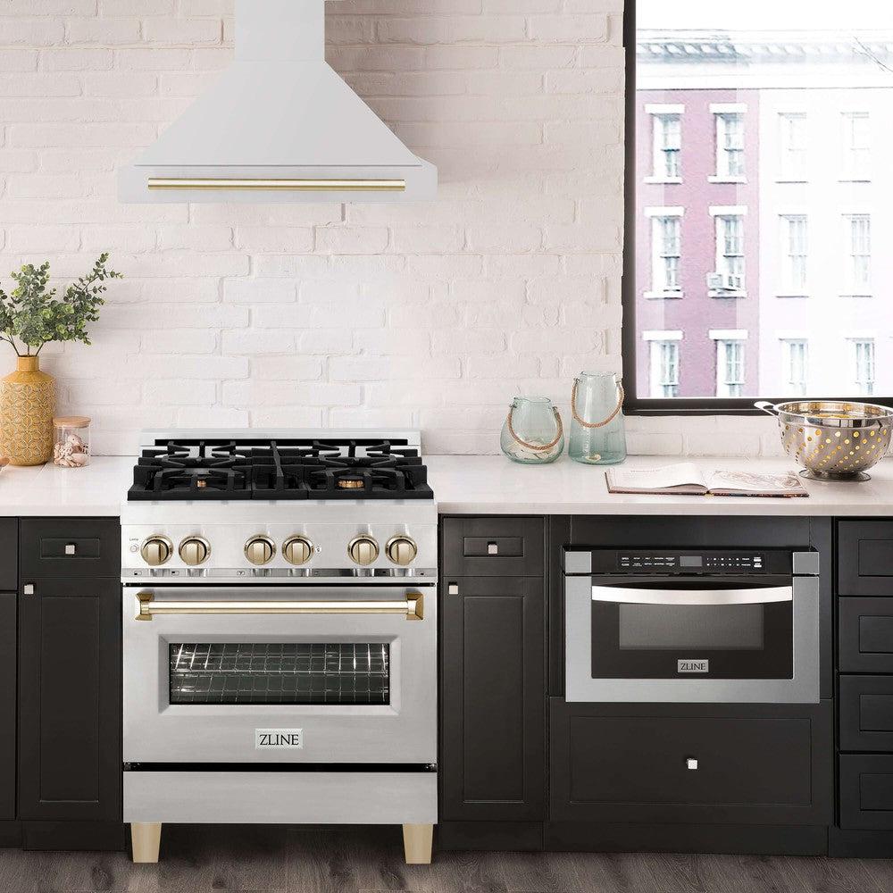 ZLINE Autograph Edition 30 Inch Stainless Steel Range Hood - Professional Kitchen Vent Hood with Stainless Steel Shell & Accent Handle (Model 8654STZ 30) - Perfect for Modern Kitchens, Restaurants & Open Concept Homes