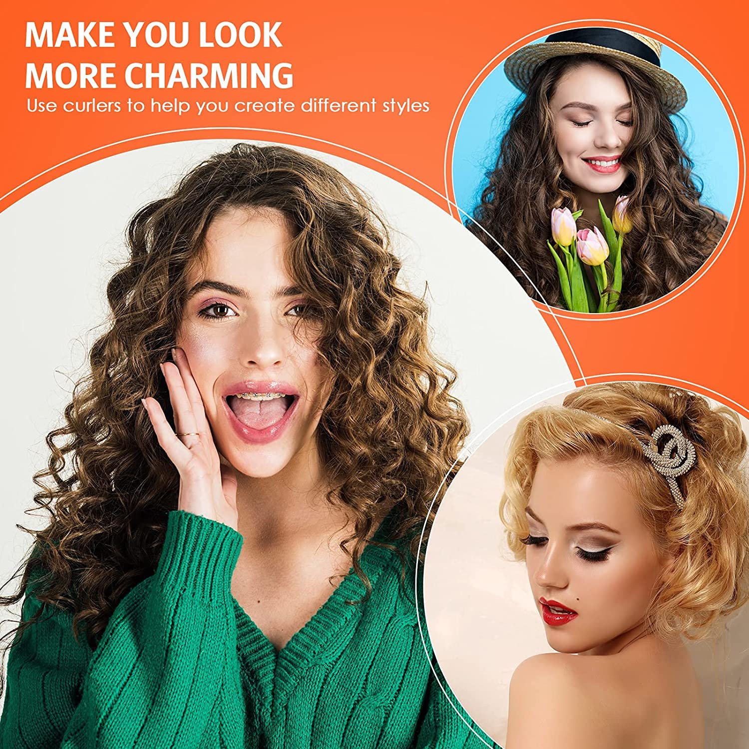 SIYAA 20-Pack Soft Foam Hair Rollers - No Heat Flexible Curling Rods with Twist Foam & Steel Pintail Comb for Women & Girls (Orange) - Perfect for Overnight Curls, Salon-Style at Home, and Heat-Free Styling