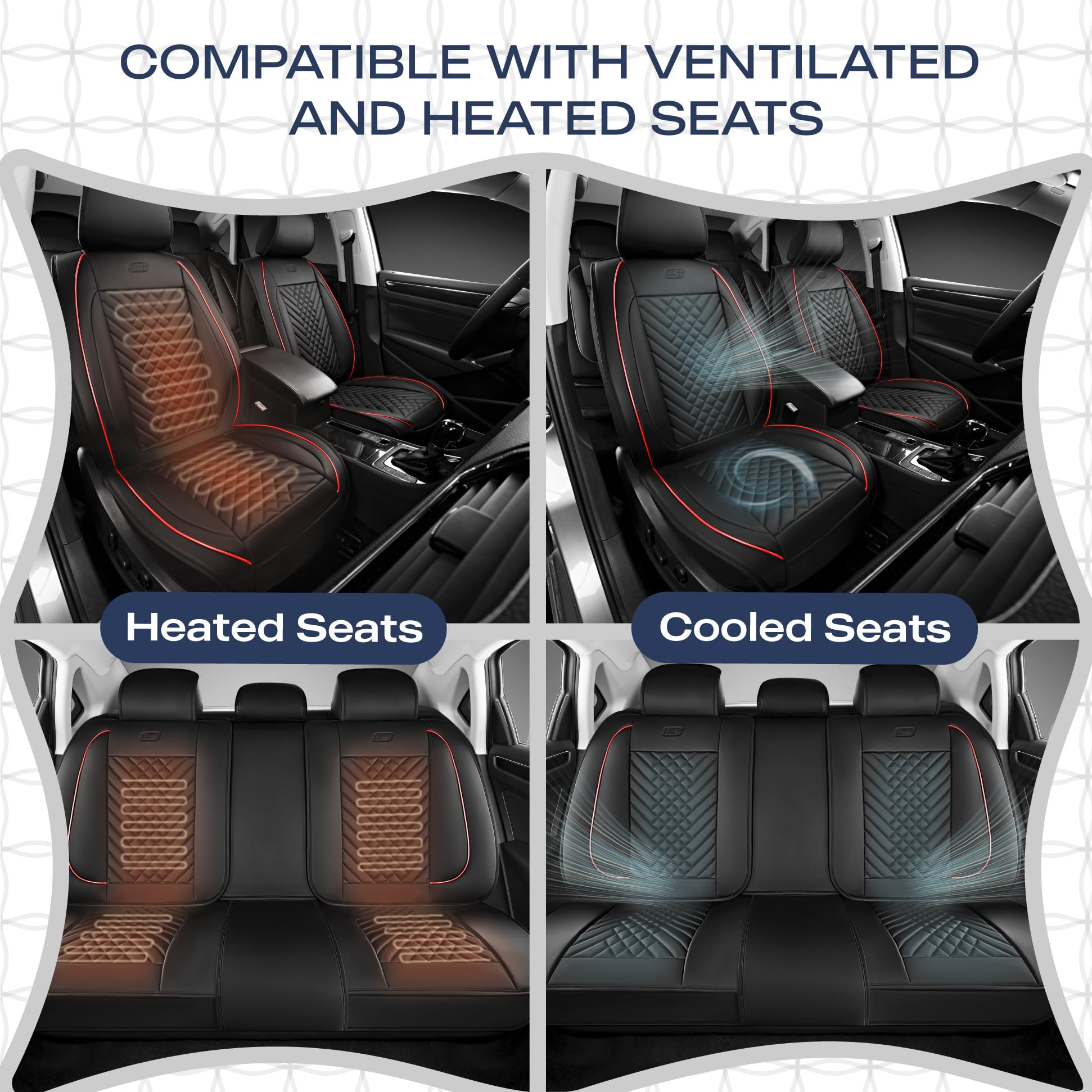 **Skechers MAX Cushioning Memory Foam Car Seat Covers – Waterproof Leather Seat Protector with Airbag Fit for Cars, Vans, Trucks & SUVs (Red) – Perfect for Long Drives & Commuting**