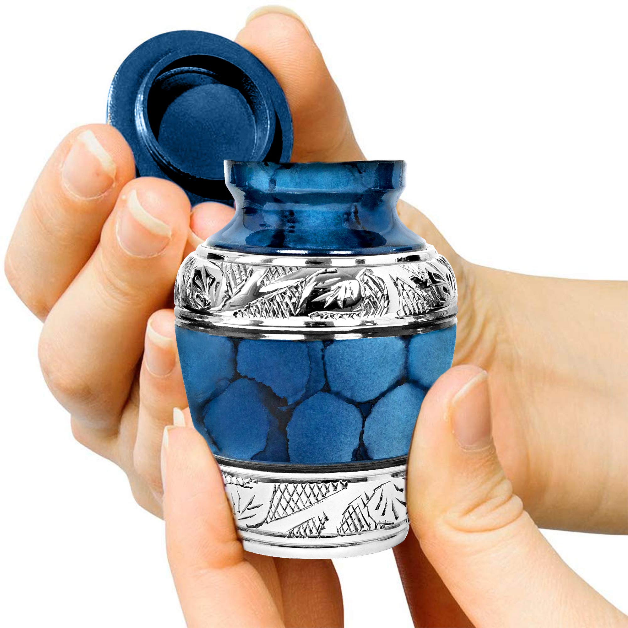Heavenly Peace Elegant Dark Blue Adult Cremation Urn for Ashes - Beautiful Keepsake Memorial Urn with Velvet Bags & Case - Perfect for Home Memorials, Funeral Services & Honoring Loved Ones