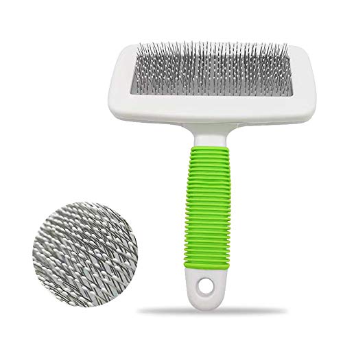 AwakenTime Pet Grooming Brush for Dogs & Cats - Gentle Deshedding Tool with Rubber Non-Slip Handle to Remove Mats & Tangles - Includes Free Comb (Green) - Perfect for Daily Brushing & Coat Maintenance at Home
