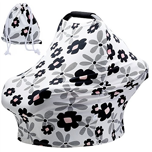 **Floral Baby Car Seat Covers for Girls - Stretchy & Versatile with Storage Pouch - Infant Car Seat Protector, Stroller Canopy & Nursing Cover - Perfect for Travel, Breastfeeding & Shopping Cart Use**