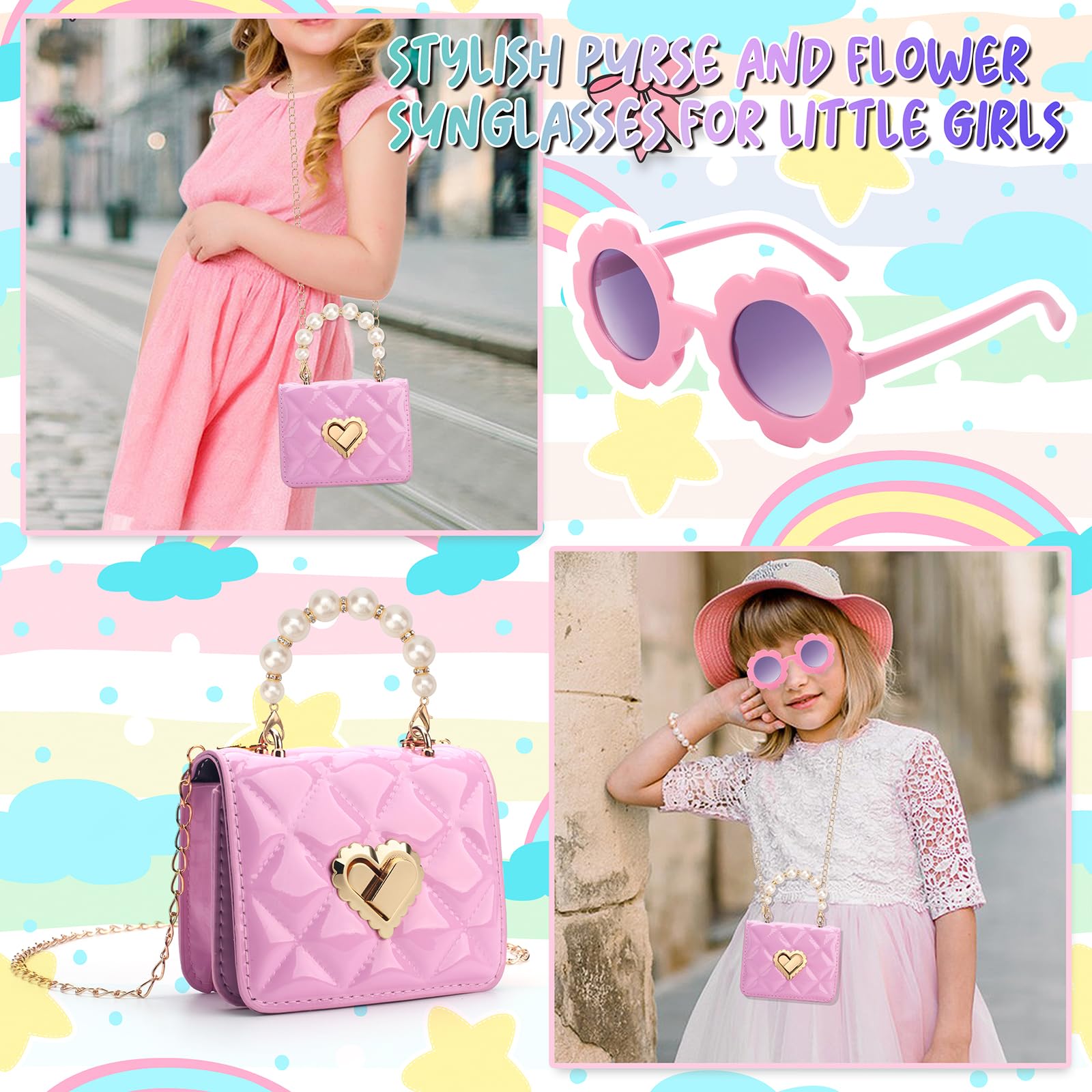 RSXING Girls Crossbody Bag for Kids Toddler - Adjustable Strap Mini Purse for 3-6 Year Olds - Birthday Gift, School, Party & Travel Accessory