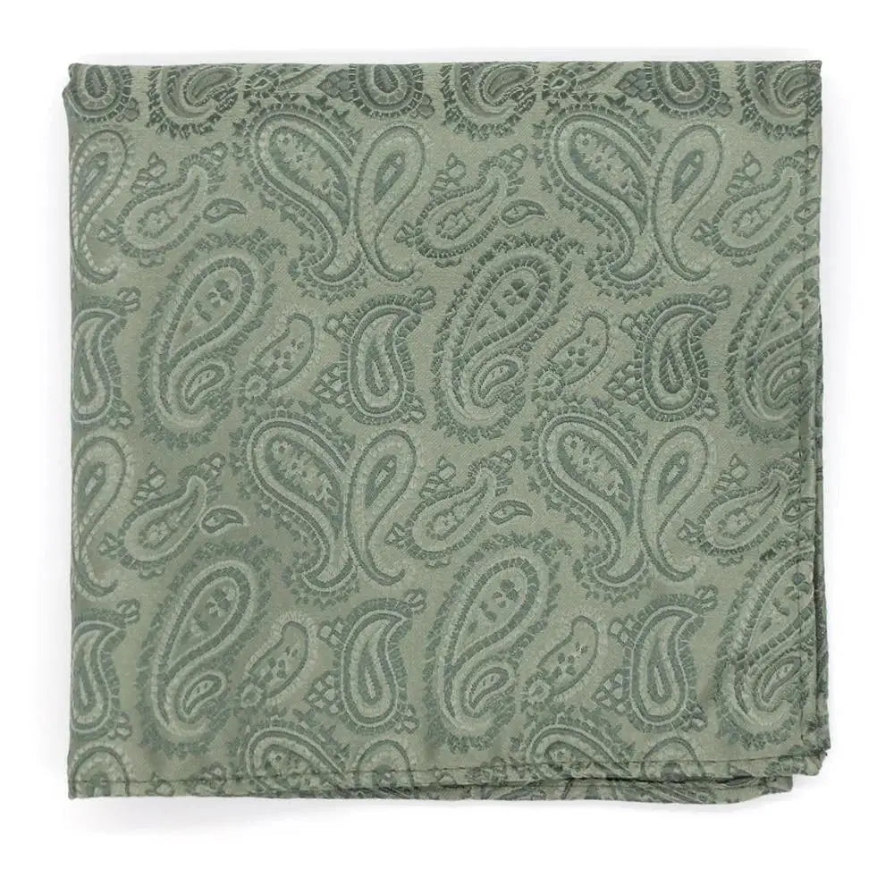LA Smith Sage Small Paisley Tie and Pocket Square Set - Elegant Men's Accessories for Weddings, Business & Formal Events