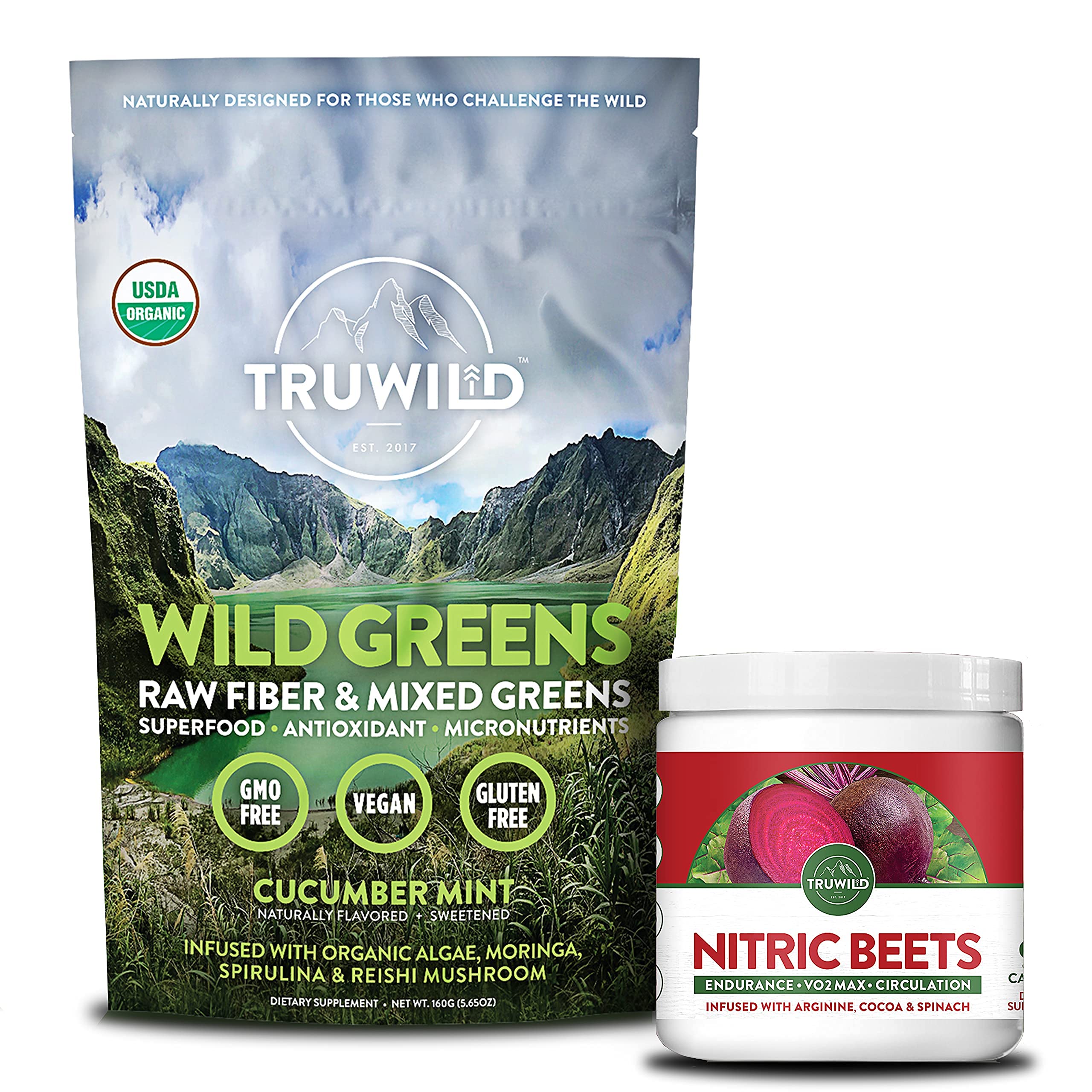 TRUWILD Superfood Heart & Greens Support Bundle | Nitric Oxide Boosting Beet Powder & Organic Super Greens Powder for Circulation & Energy | Heart Health Supplement for Active Lifestyles & Daily Wellness