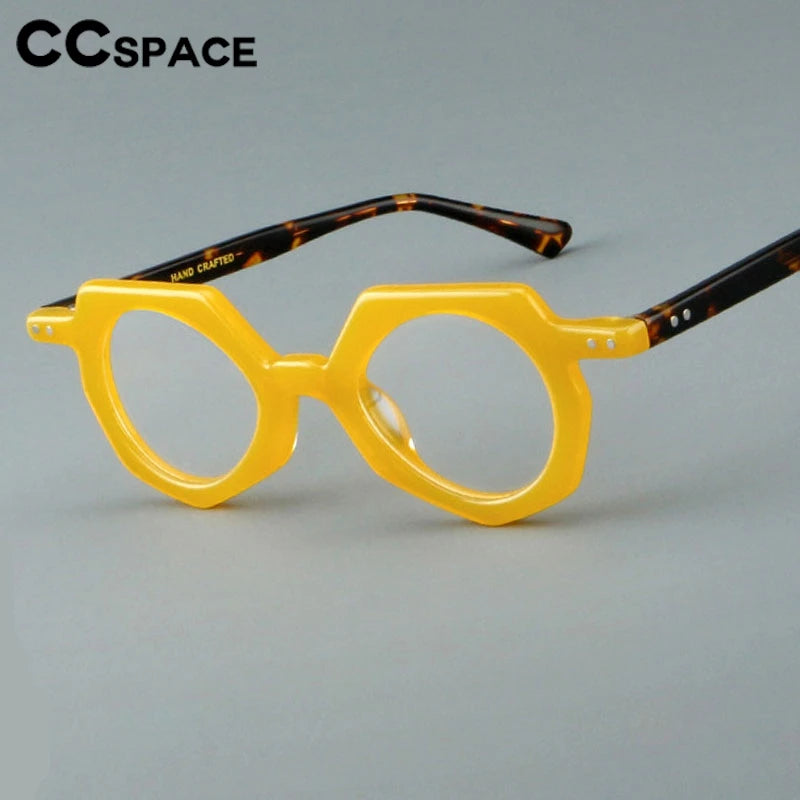 CCspace Unisex Full Rim Flat Top Polygon Round Acetate Eyeglasses 2473 - Stylish Retro Frame for Men & Women - Perfect for Reading, Fashion, and Daily Wear