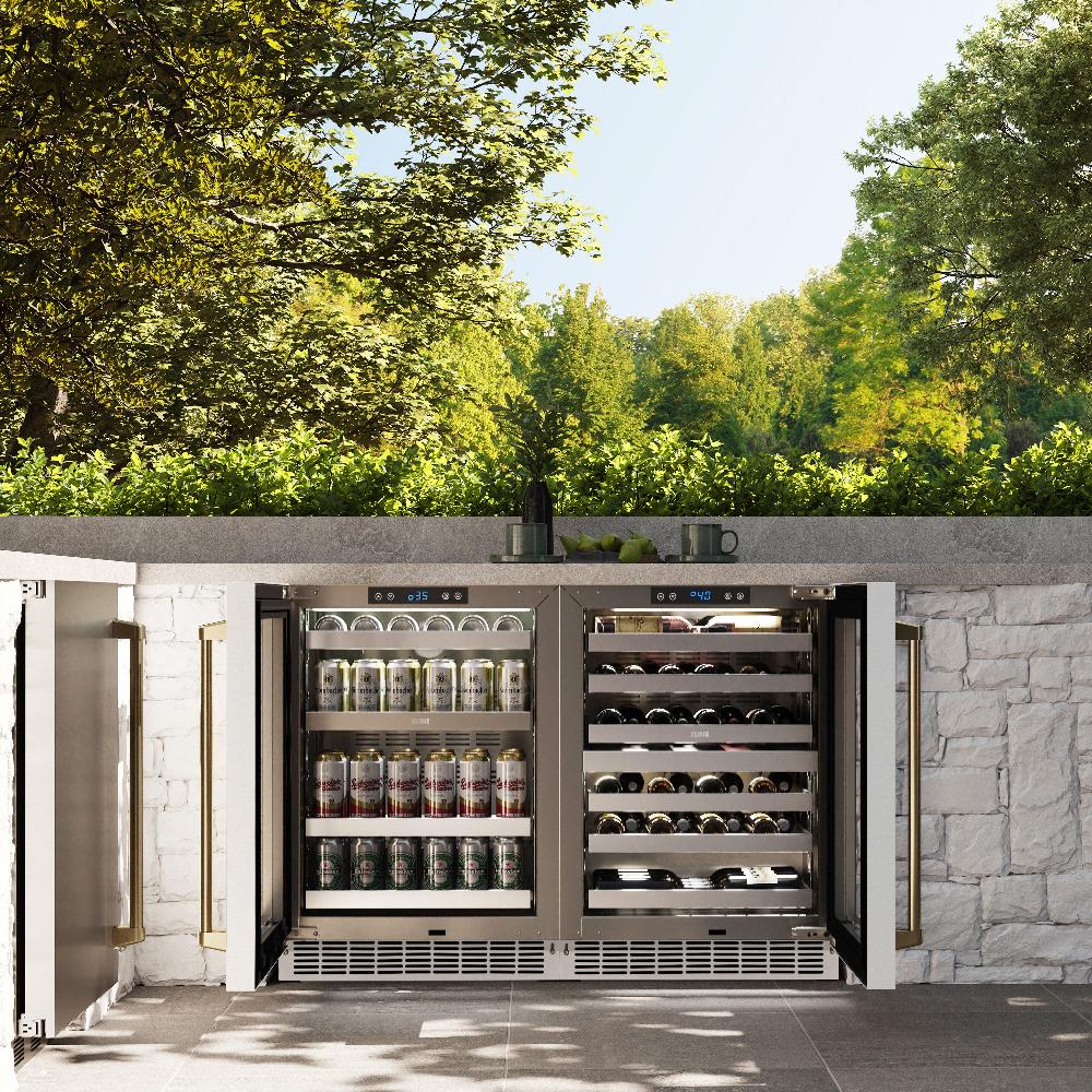 ZLINE Autograph Edition 24 Inch Dual Zone 44 Bottle Wine Cooler - White Matte Glass Door with Polished Gold Handle - Perfect for Home Bars, Wine Cellars & Entertaining (RWDOZ WM 24 G)