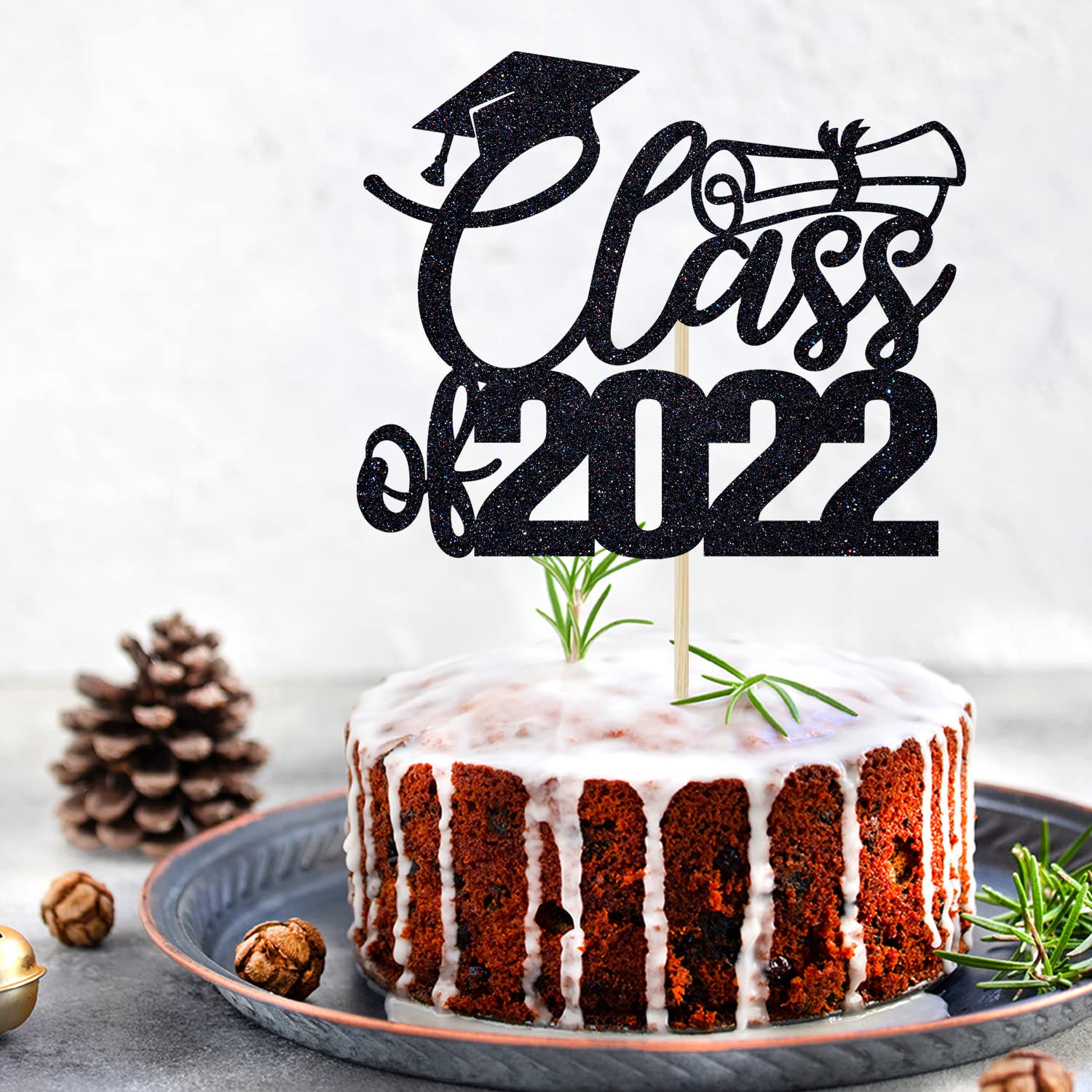 2022 Graduation Cake Topper - Happy Graduation Party Decor for College Grads, Congrats Grad Cake Topper (Black) | Perfect for Graduation Cakes, Cupcakes & Dessert Tables
