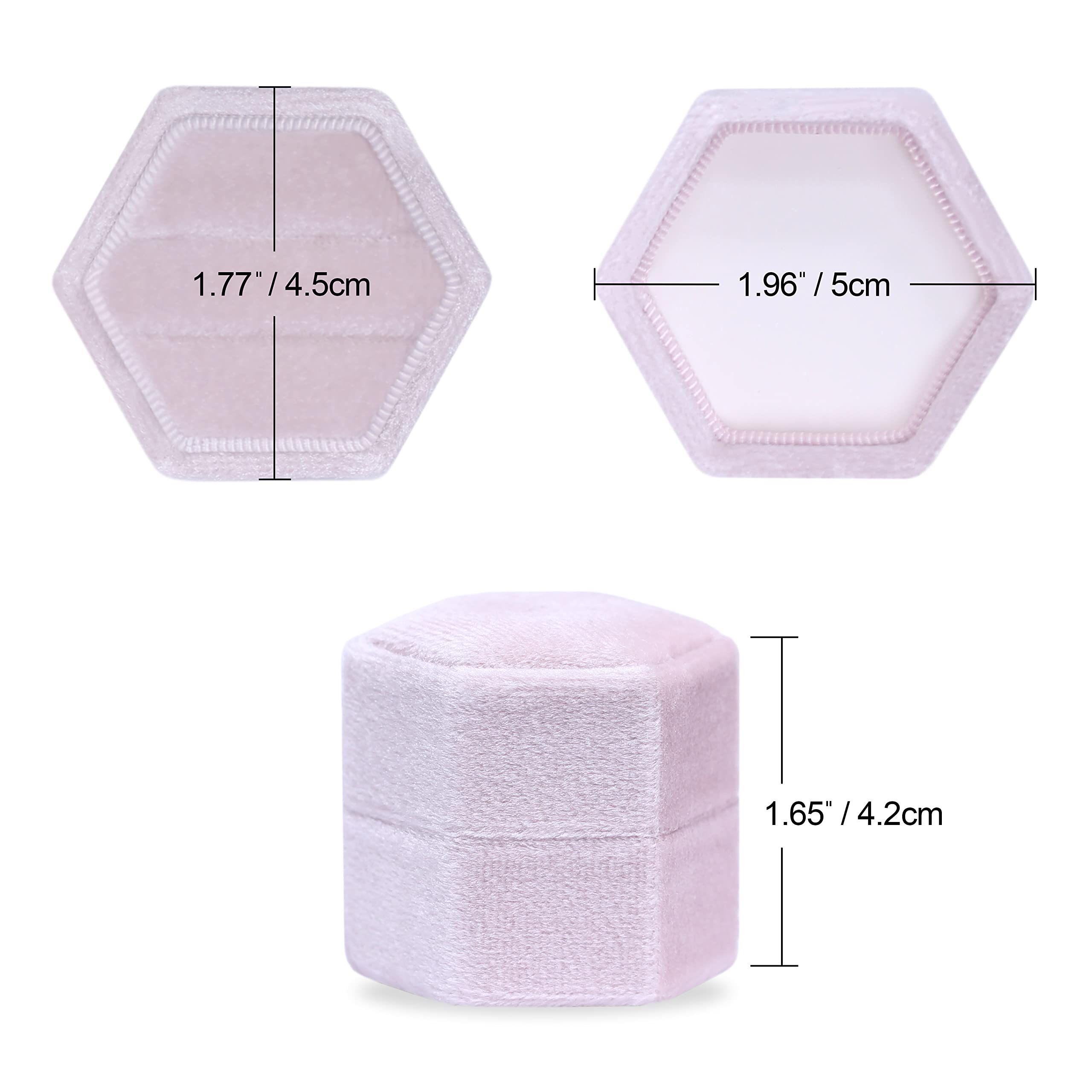 Hexagon Velvet Jewelry Ring Box - 2 Slots Engagement Ring Holder with Detachable Lid for Wedding, Proposal & Ceremony (Ballet Pink) | Perfect for Bridal Showers, Anniversary Gifts & Romantic Surprises