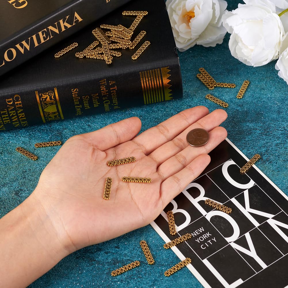 50Pcs Antique Gold 7-Hole Bar Spacer Beads 23x5mm - Tibetan Metal Flower Connectors for DIY Jewelry Making - Perfect for Layered Necklaces, Bracelets & Boho Style Accessories