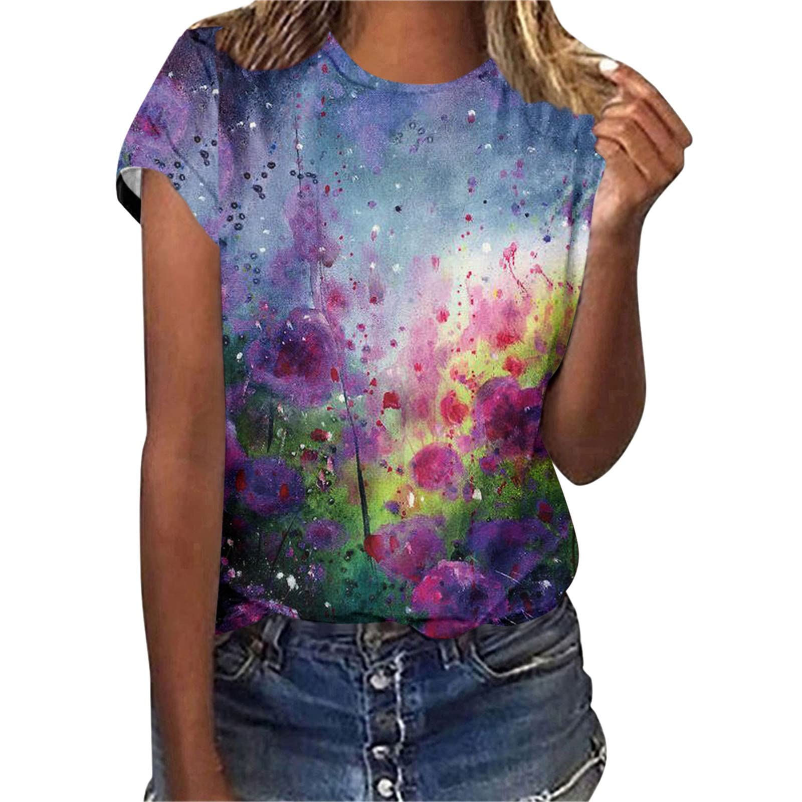 Women's Floral Short Sleeve Round Neck T-Shirt - Casual Summer Top for Women - Perfect for Beach Outings, Picnics & Summer Vacations