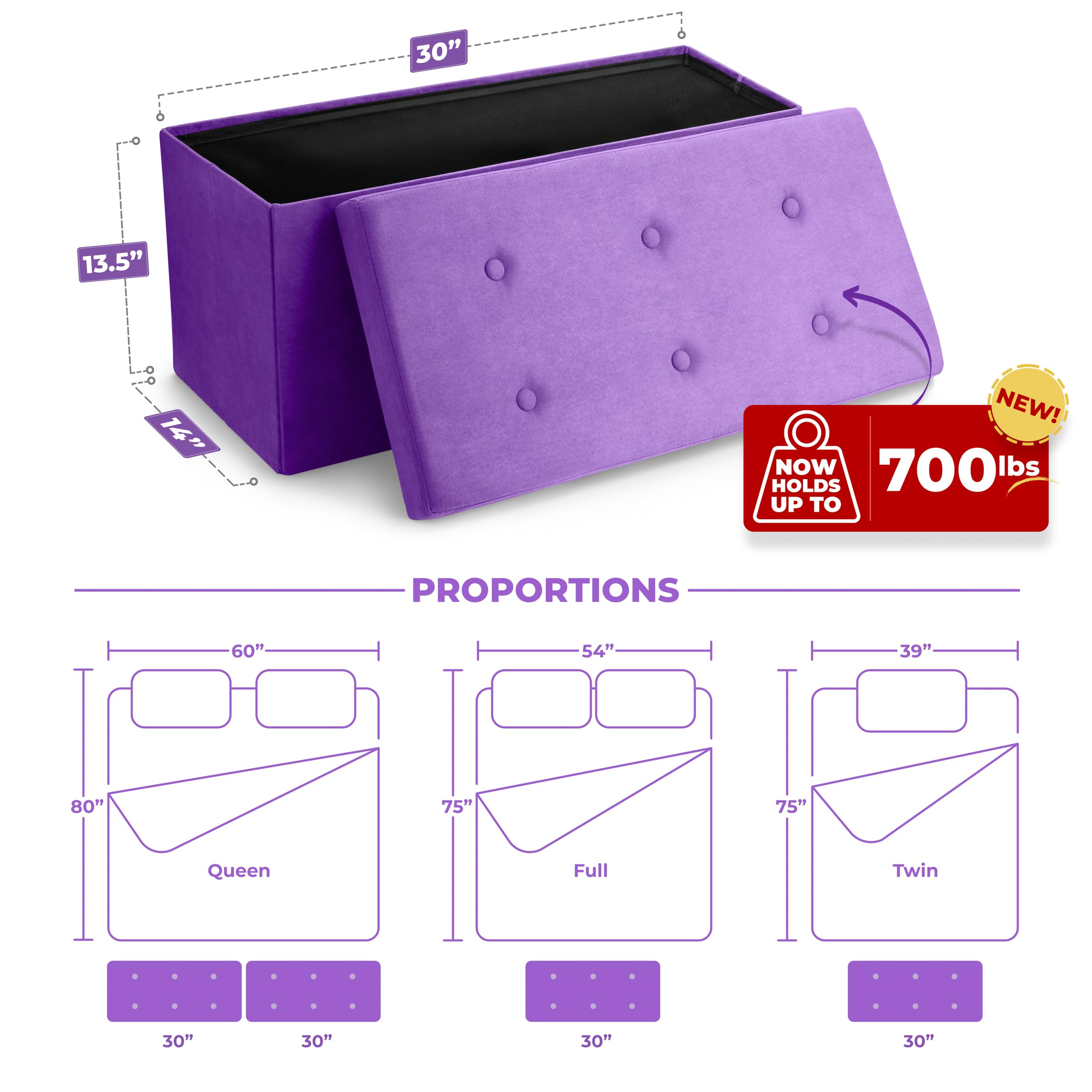 Sorbus Storage Ottoman Bench – Foldable Collapsible Bench Chest with Removable Cover – Multifunctional Toy Storage, Shoe Organizer, Footrest, Seat, and Pouffe – Modern Faux Suede in Purple – Perfect for Living Room, Bedroom, Nursery, and Entryway Organization