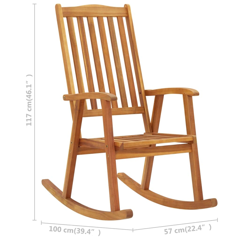 vidaXL Rocking Chair - Indoor/Outdoor Patio Furniture with Waterproof Cushions, Solid Acacia Wood Construction, Brown & Green Retro Design | Perfect for Porch, Garden & Living Room Relaxation