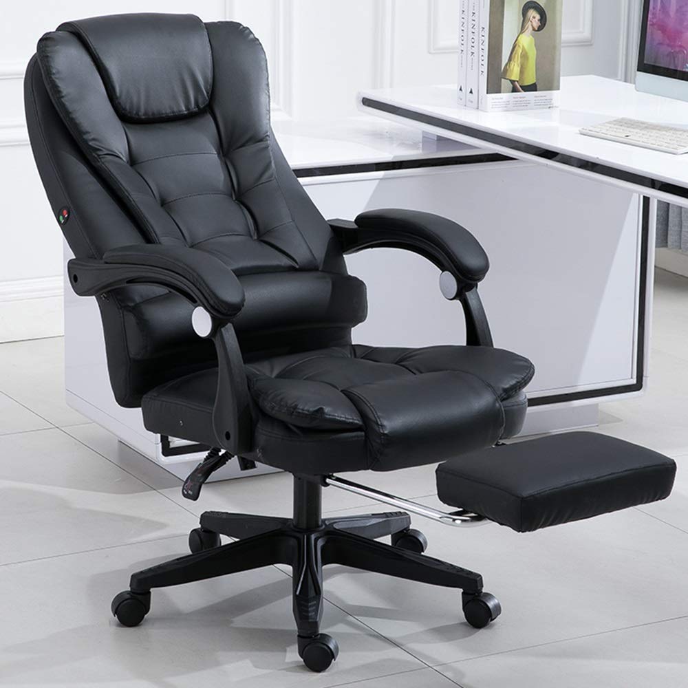 Ergonomic Racing Office Chair with Footrest & Massage - High Back PU Leather Computer Gaming Chair - Reclining & Adjustable - Supports 330 lbs - Black - Perfect for Home Office, Gaming & Workstations